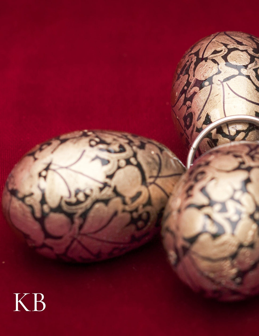 Kashmiri Papier Mâché Key Chain Set (3 pcs) – Hand-Painted Golden Floral | Artisan-Made | Handcrafted Heritage