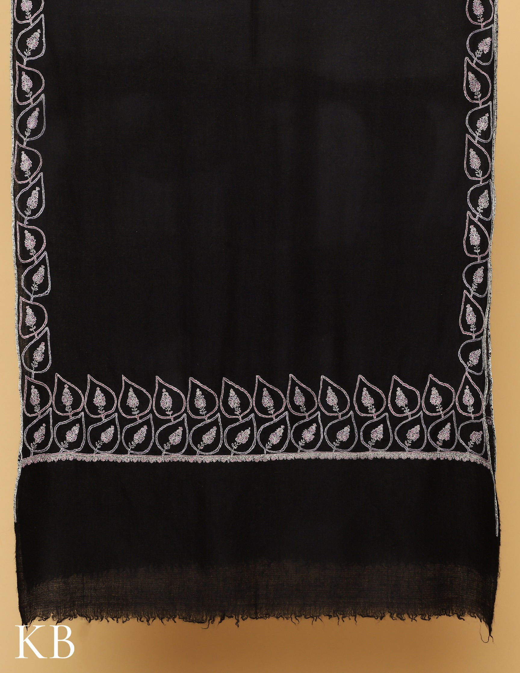 Black Sozni Embroidered Pure Pashmina Stole - Kashmir Box