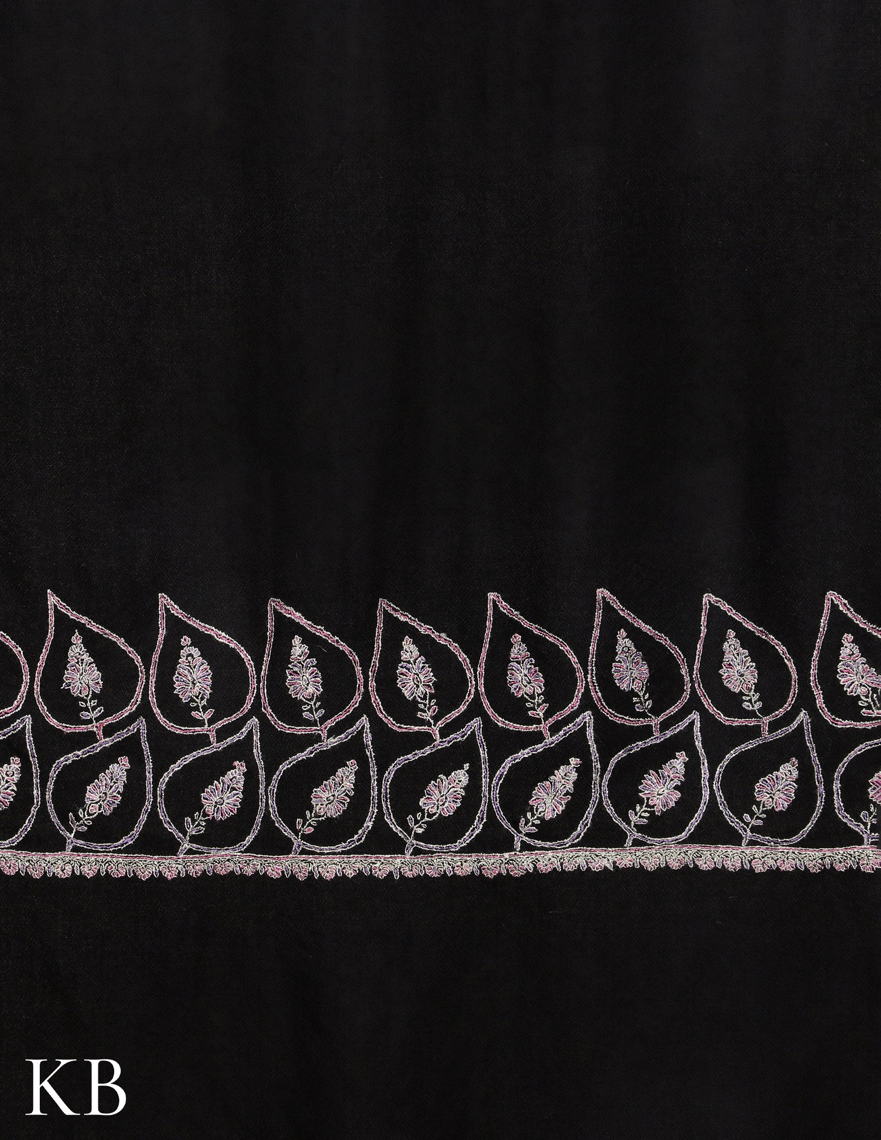 Black Sozni Embroidered Pure Pashmina Stole - Kashmir Box