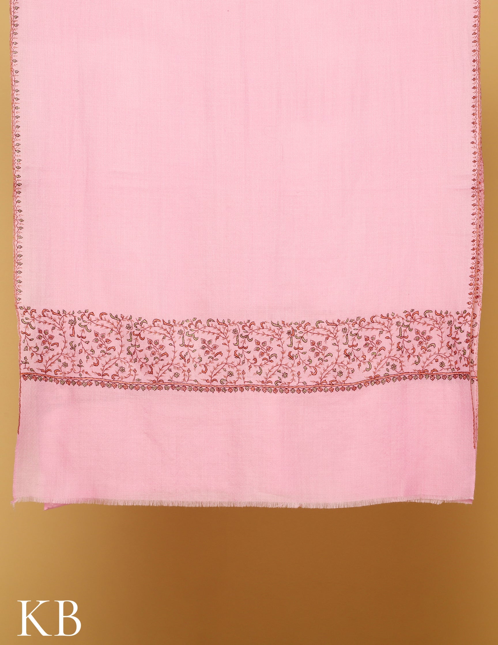 Pink Pure Pashmina Sozni Embroidered Stole - Kashmir Box