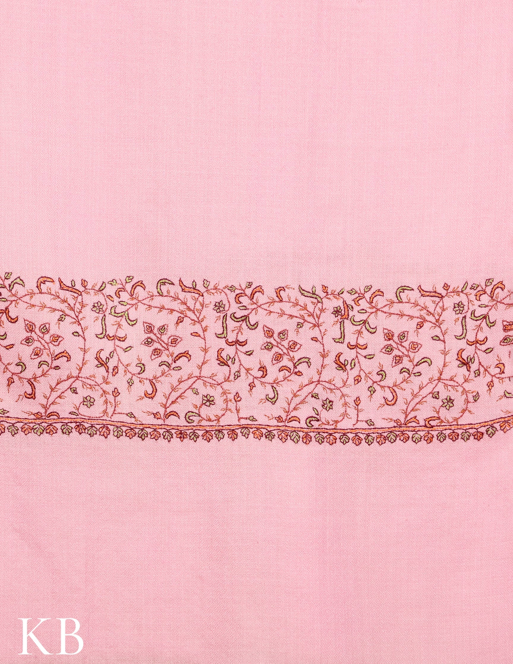 Pink Pure Pashmina Sozni Embroidered Stole - Kashmir Box
