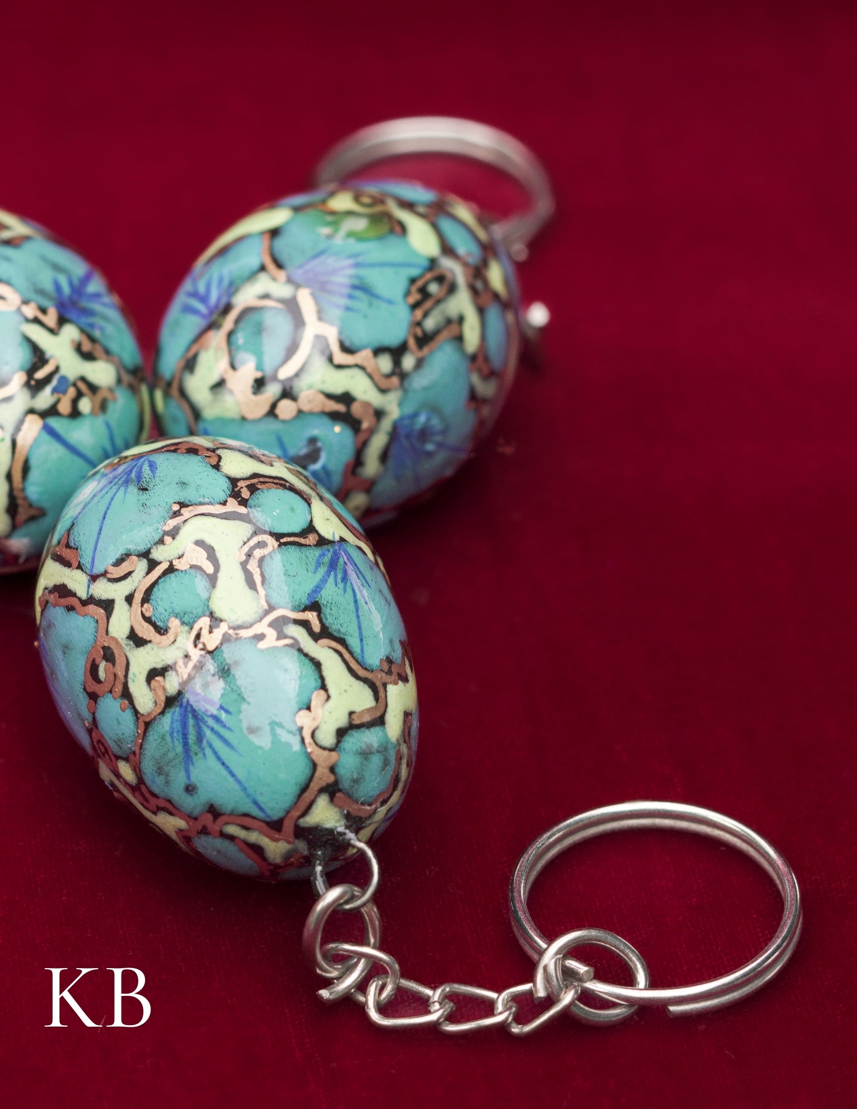Kashmiri Papier Mâché Key Chain Set (3 pcs) – Hand-Painted Blue Floral | Artisan-Made | Handcrafted Heritage