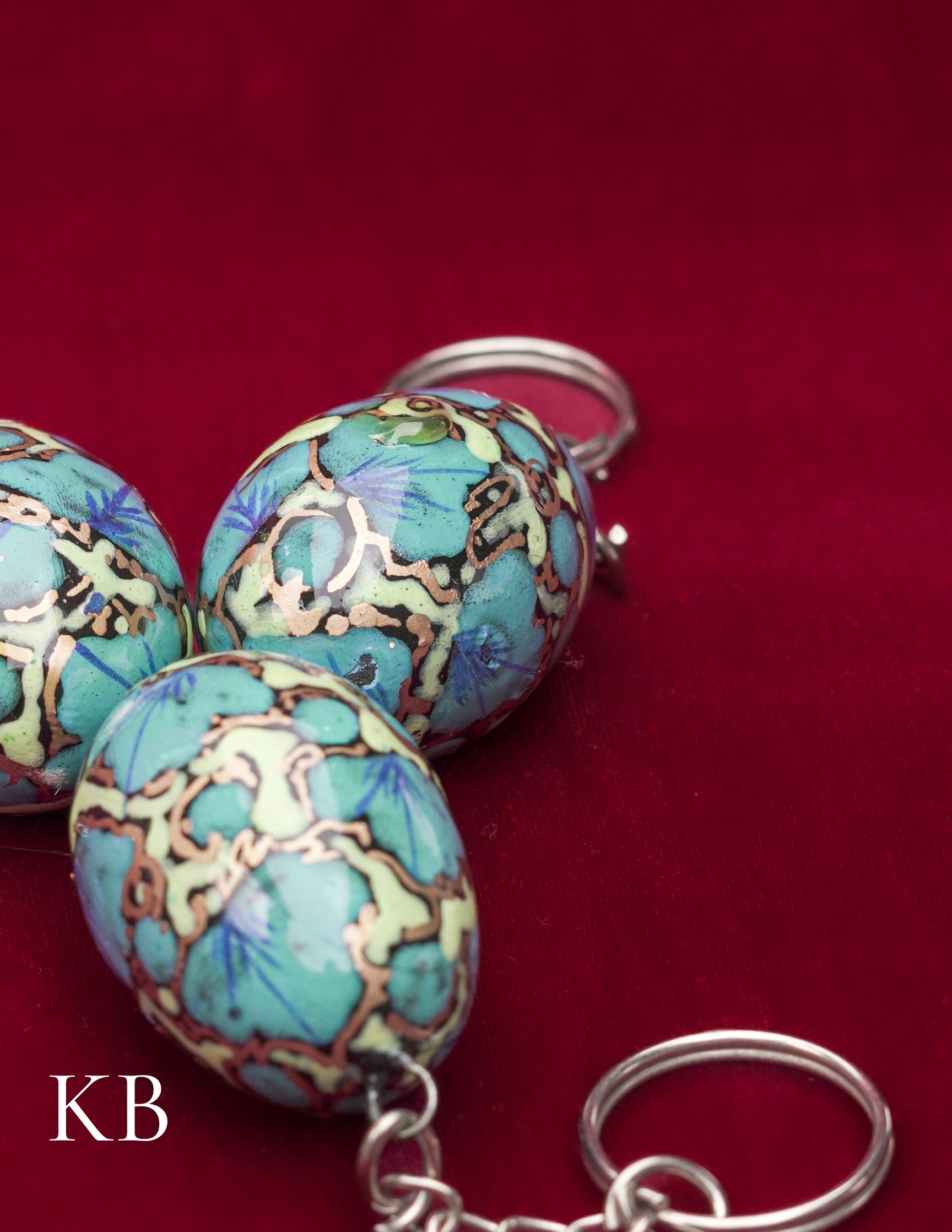 Kashmiri Papier Mâché Key Chain Set (3 pcs) – Hand-Painted Blue Floral | Artisan-Made | Handcrafted Heritage