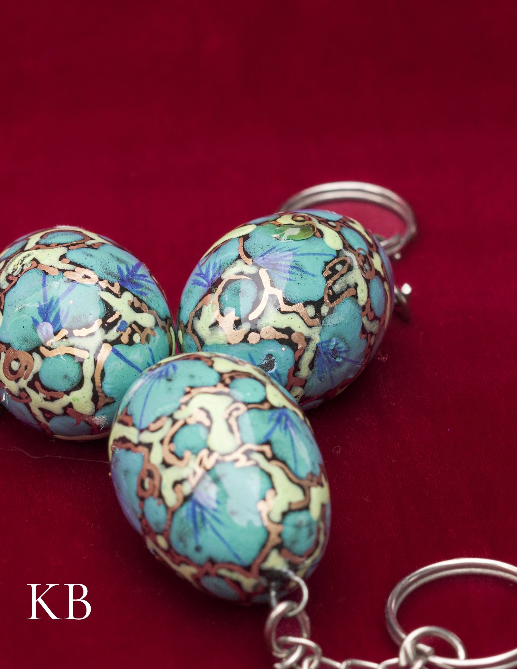 Kashmiri Papier Mâché Key Chain Set (3 pcs) – Hand-Painted Blue Floral | Artisan-Made | Handcrafted Heritage
