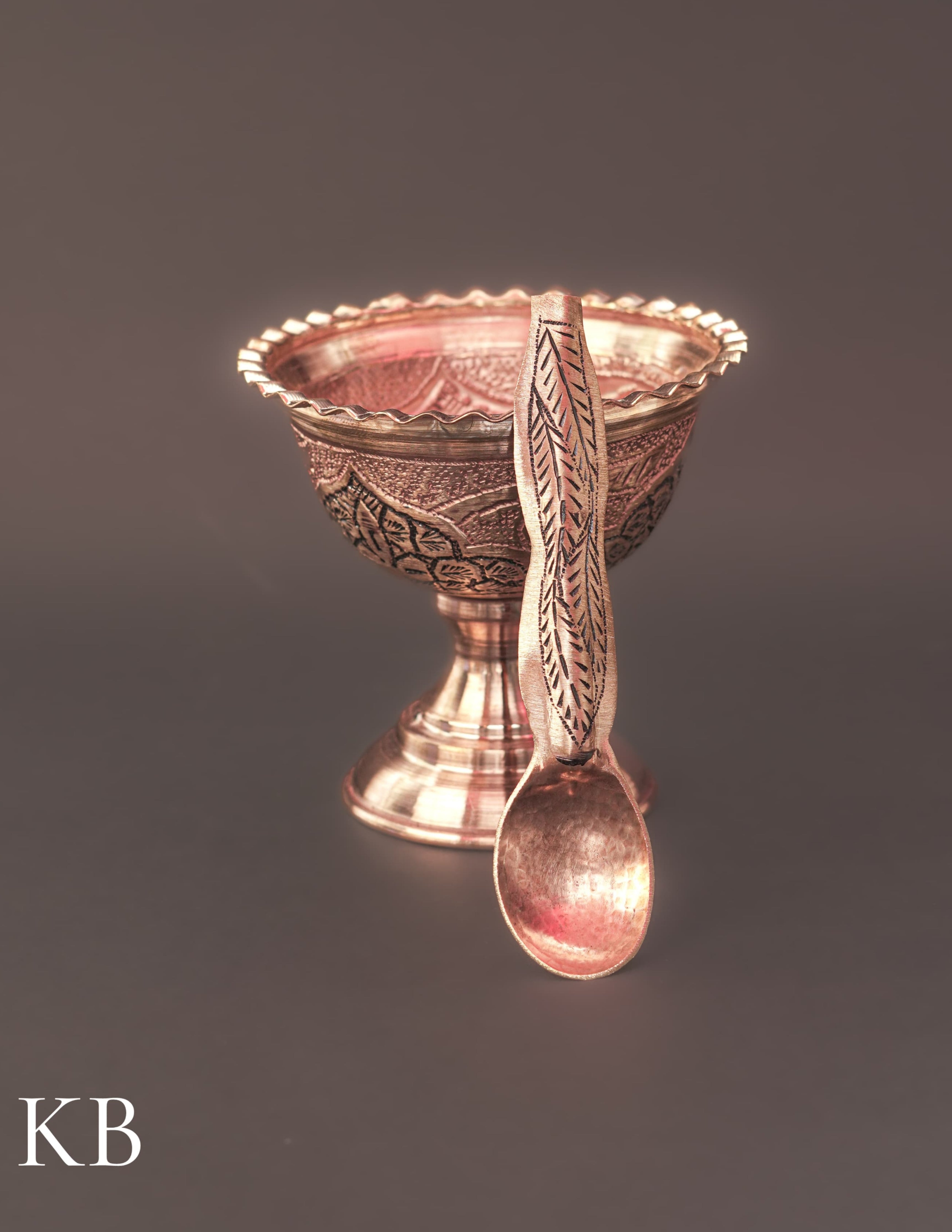 Kashmiri Copperware Ice Cream Bowl Set (with Spoons) – Artisan-Made | Handcrafted Heritage