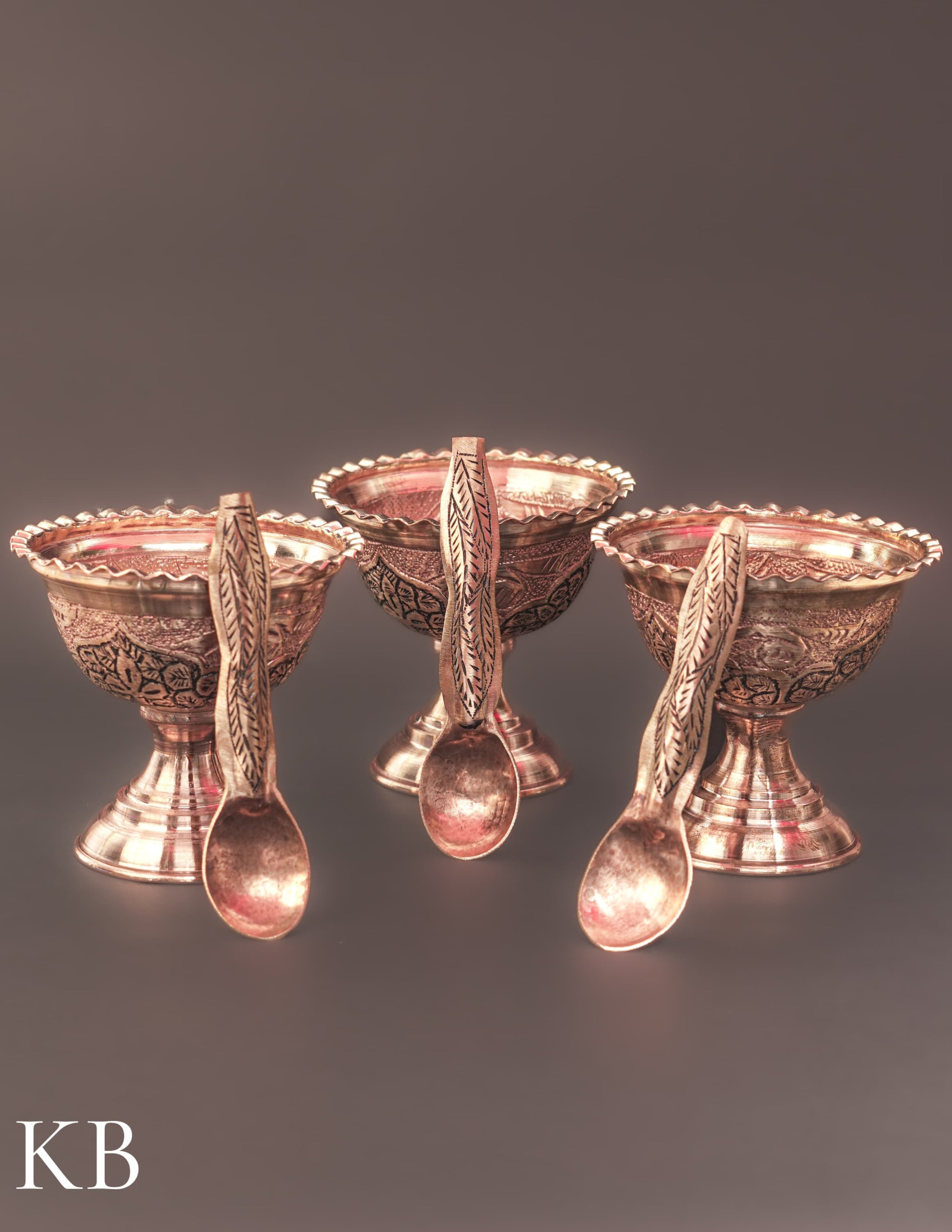Kashmiri Copperware Ice Cream Bowl Set (with Spoons) – Artisan-Made | Handcrafted Heritage