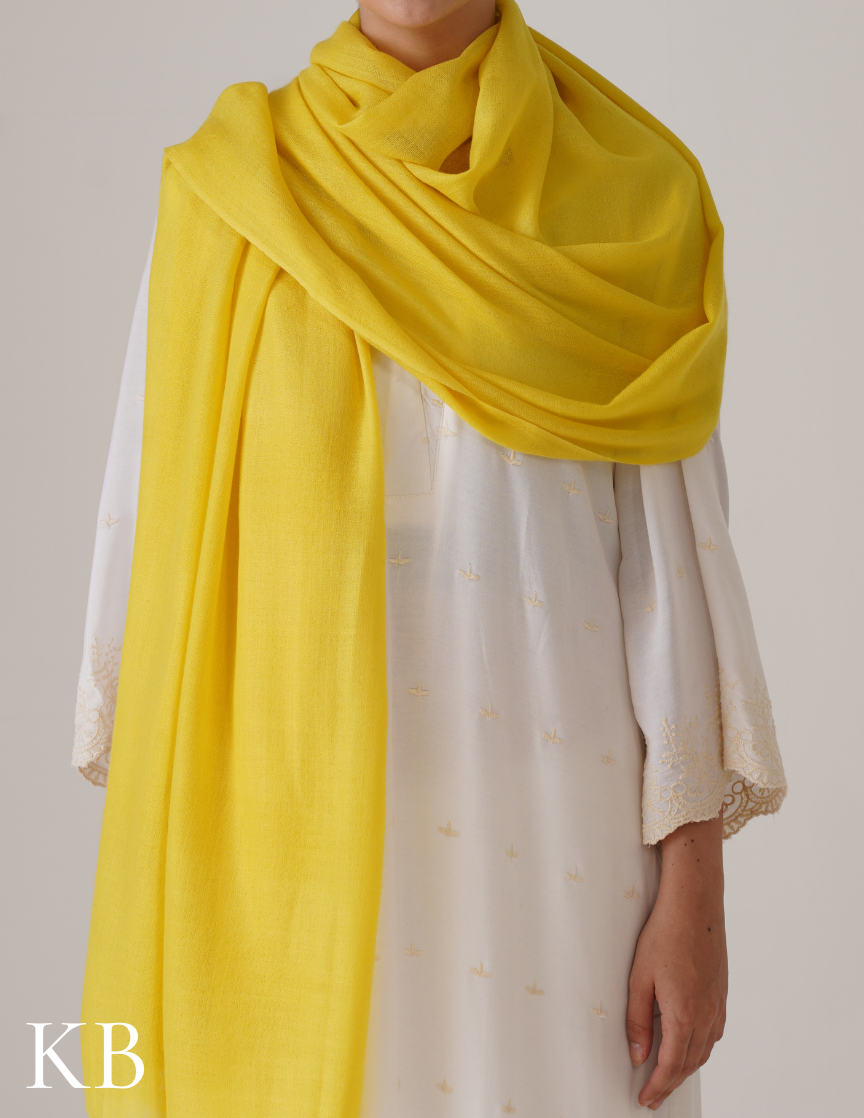Lemon Solid Woollen Shawl | Cheerful Daily Wrap - Kashmir Box