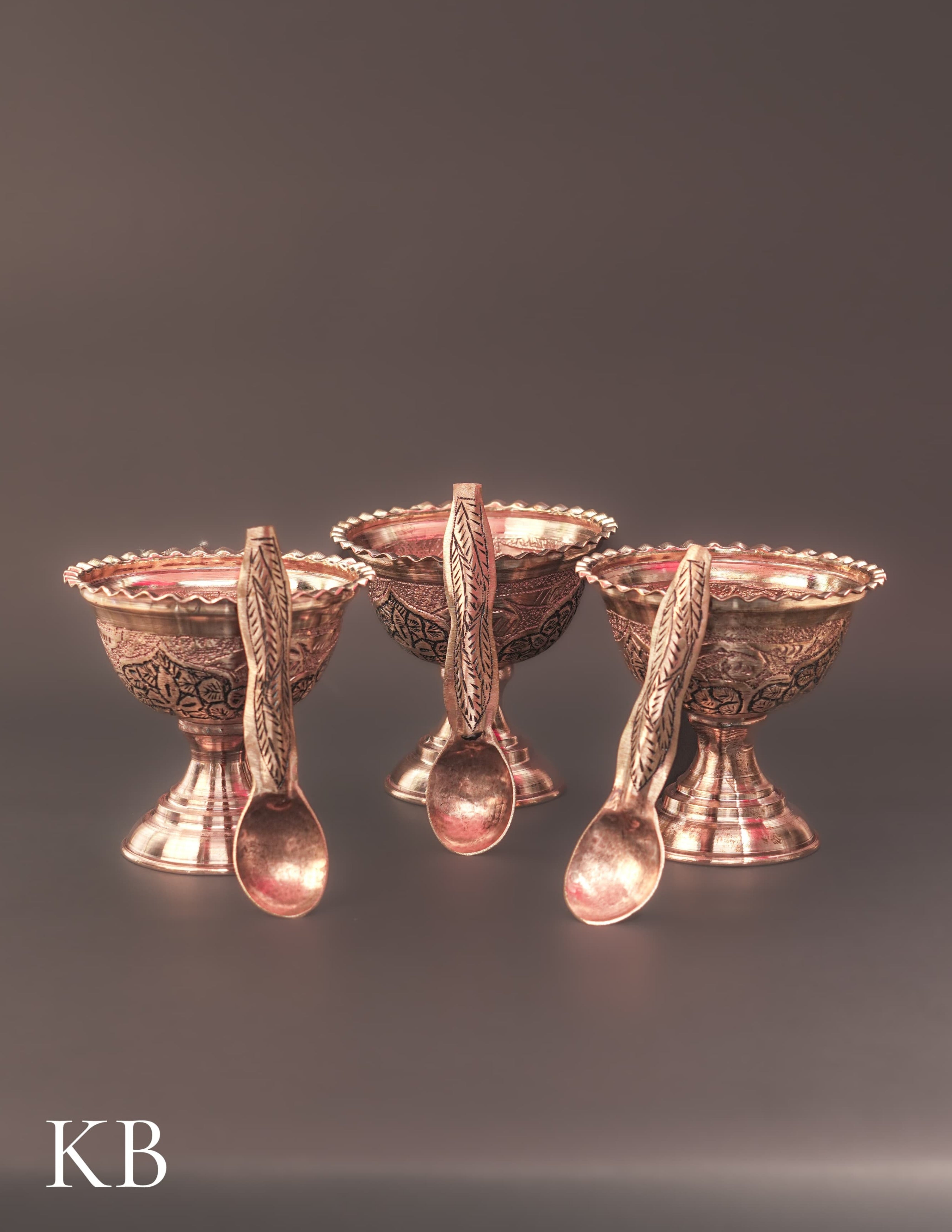 Kashmiri Copperware Ice Cream Bowl Set (with Spoons) – Artisan-Made | Handcrafted Heritage