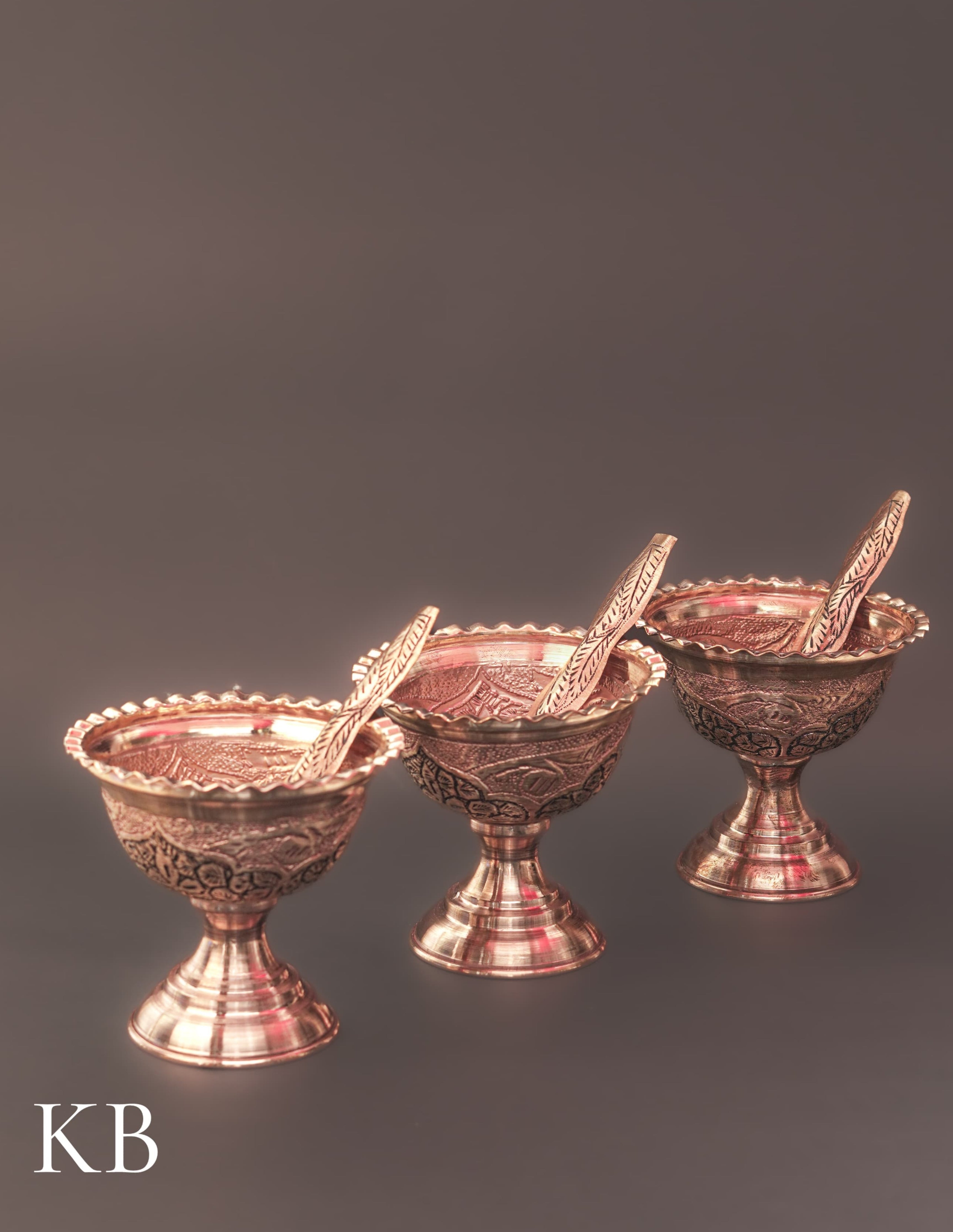 Kashmiri Copperware Ice Cream Bowl Set (with Spoons) – Artisan-Made | Handcrafted Heritage