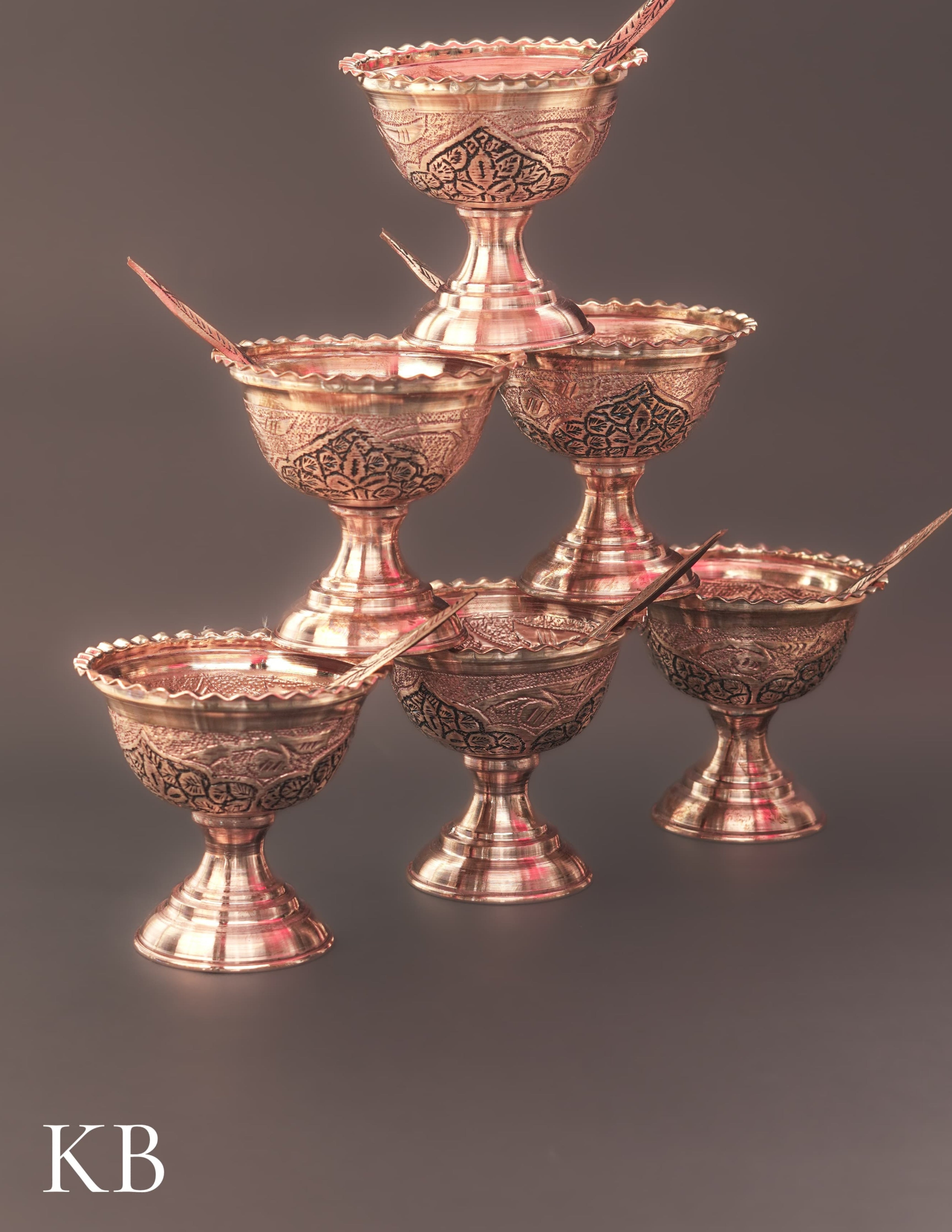 Kashmiri Copperware Ice Cream Bowl Set (with Spoons) – Artisan-Made | Handcrafted Heritage
