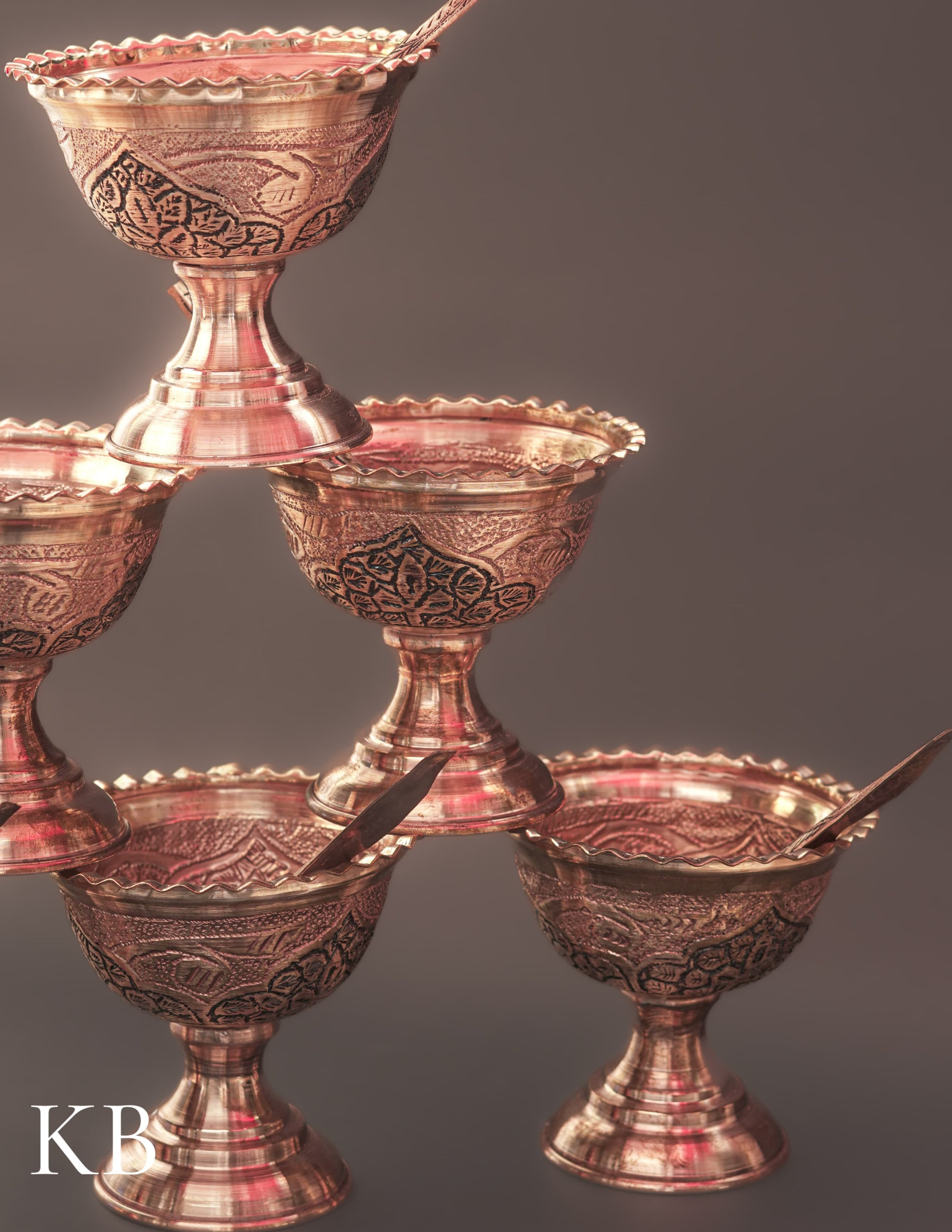 Kashmiri Copperware Ice Cream Bowl Set (with Spoons) – Artisan-Made | Handcrafted Heritage