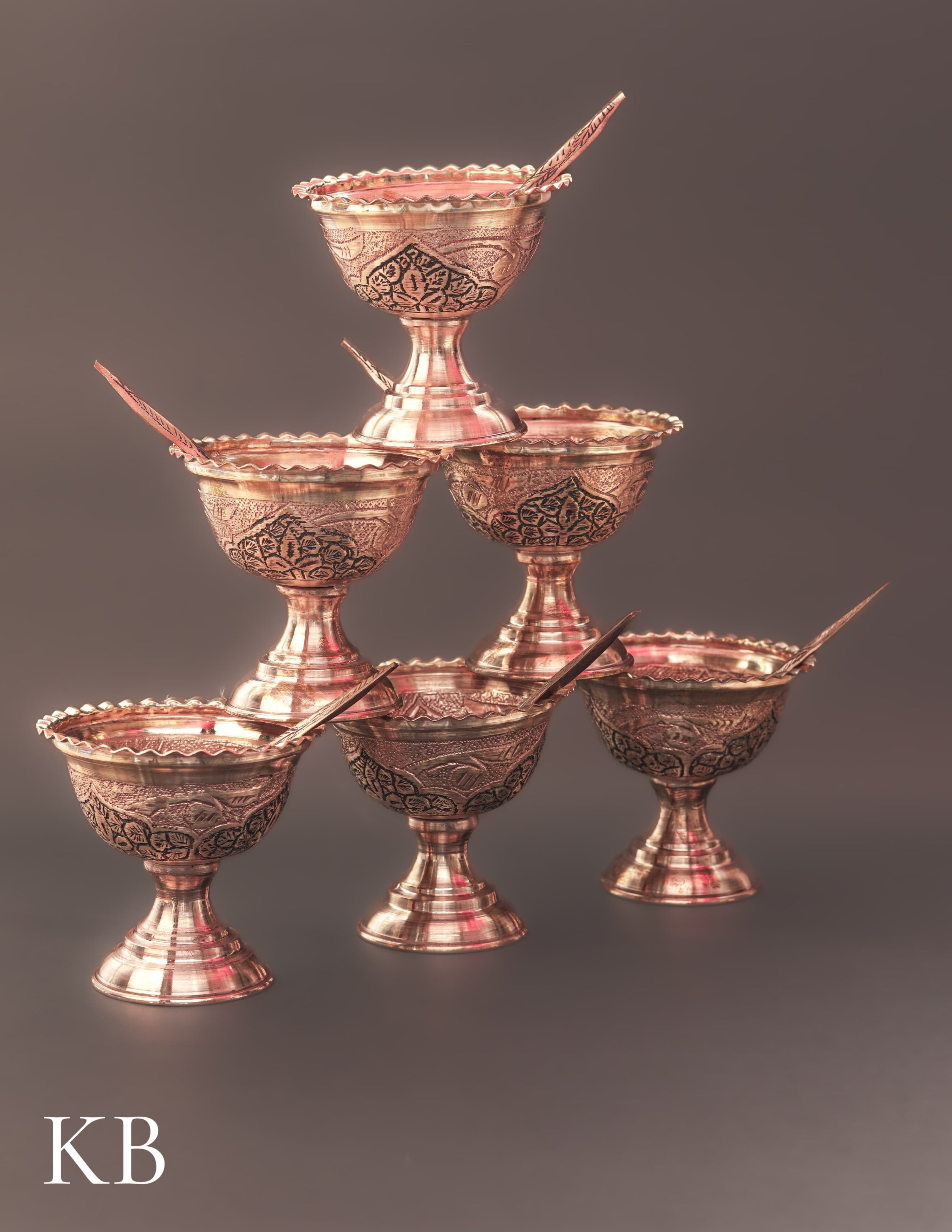 Kashmiri Copperware Ice Cream Bowl Set (with Spoons) – Artisan-Made | Handcrafted Heritage