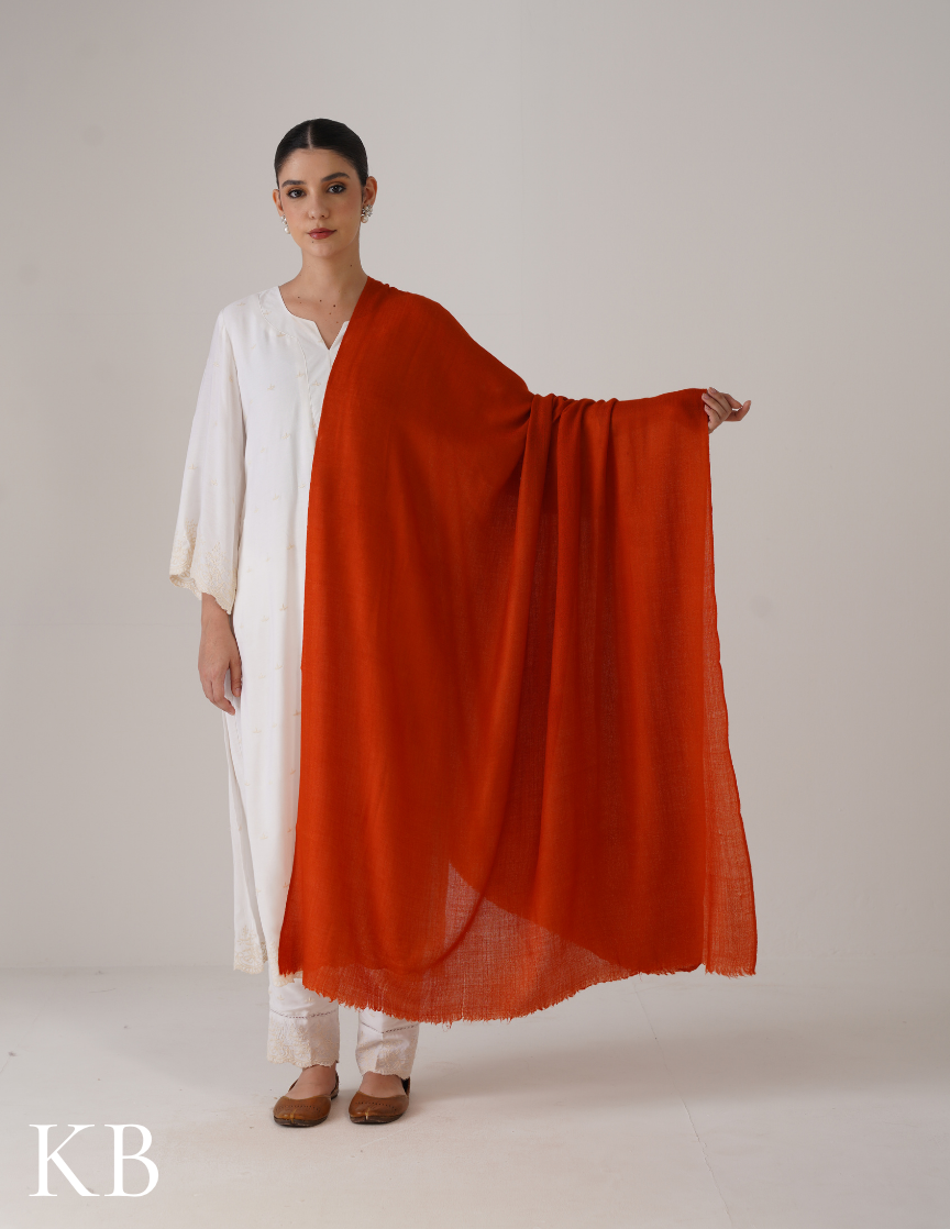 Burnt Orange Solid Woollen Shawl | Cozy Autumn Hue - Kashmir Box