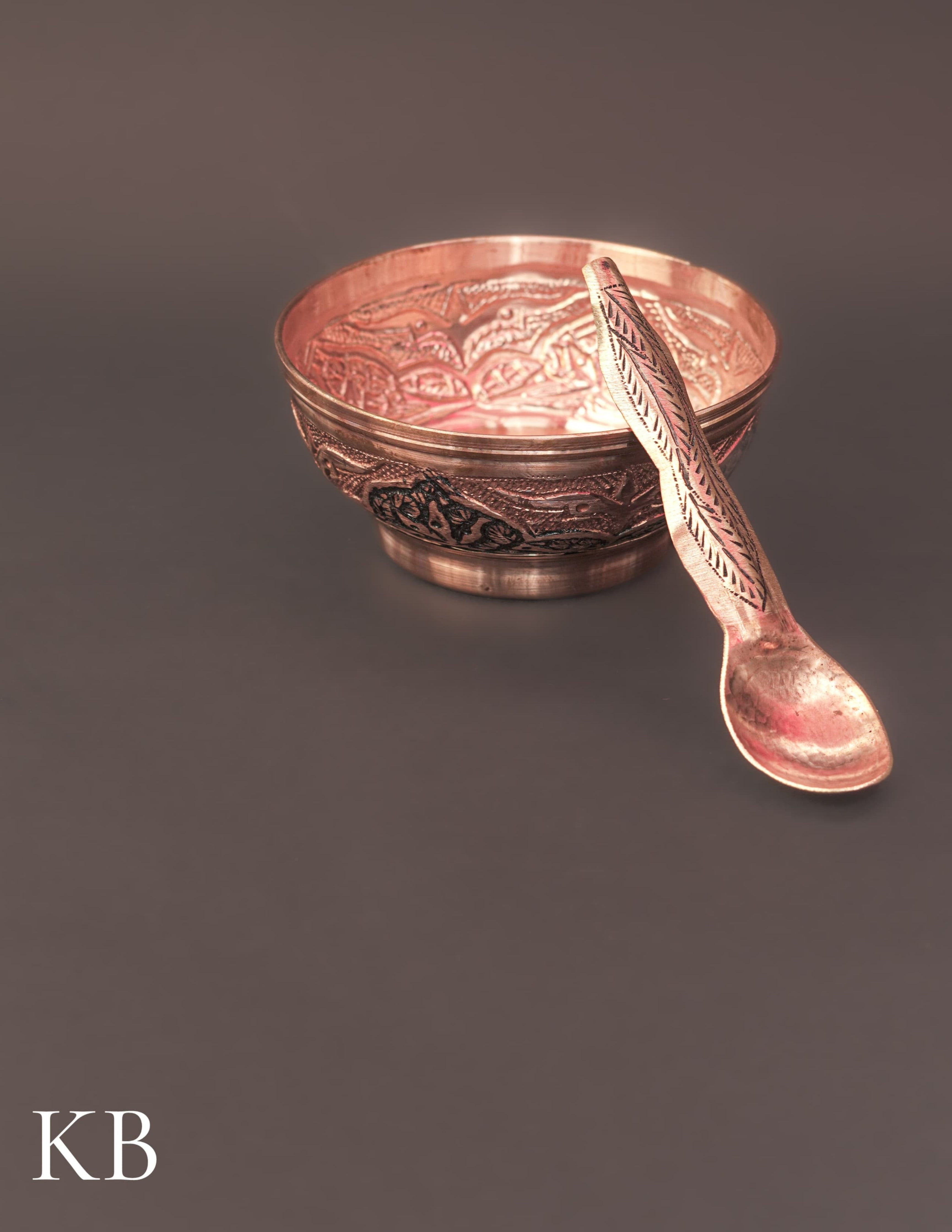 Kashmiri Copperware Small Bowl with Spoon | Artisan-Made | Handcrafted Heritage