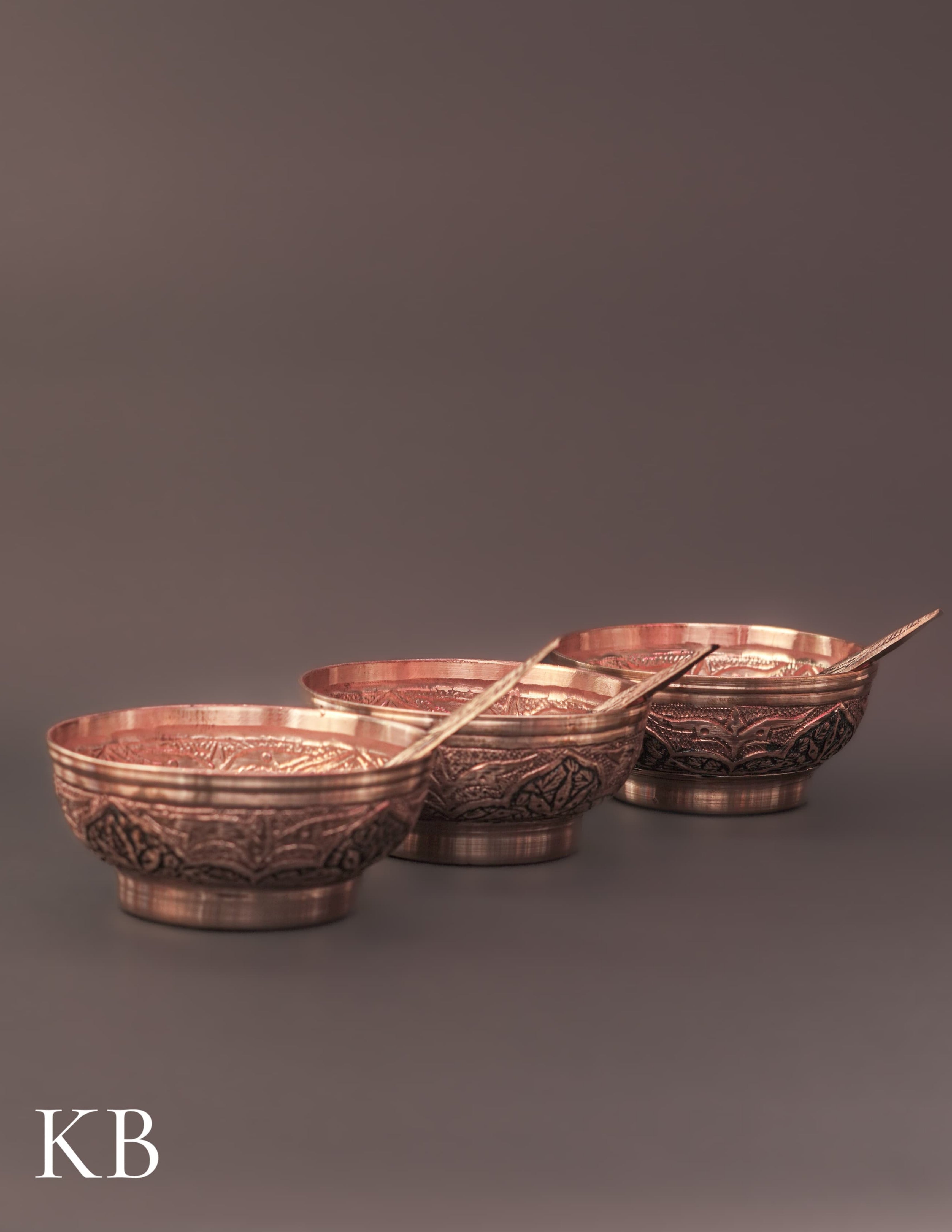 Kashmiri Copperware Small Bowl with Spoon | Artisan-Made | Handcrafted Heritage
