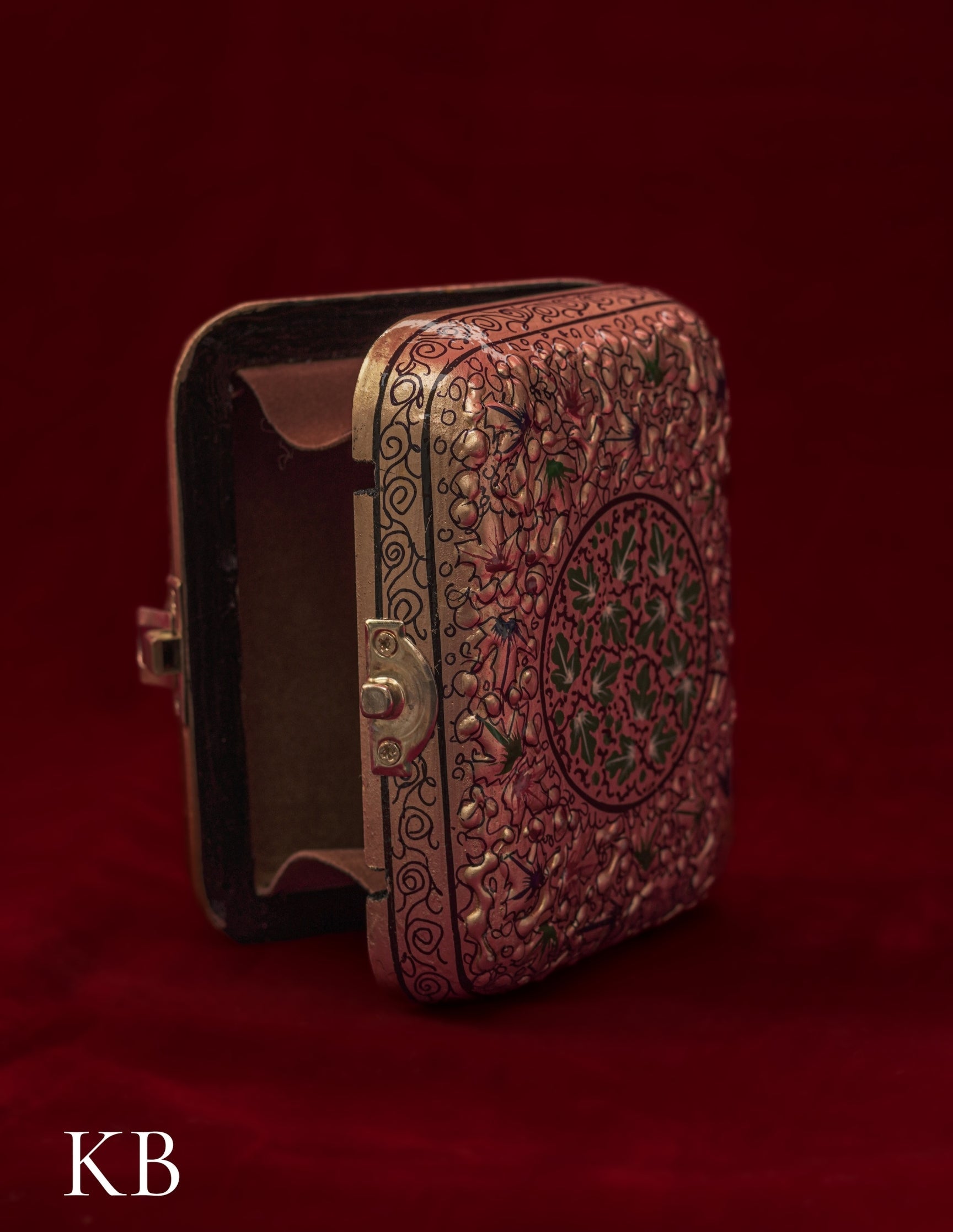 Kashmiri Papier Mâché Clutch – Small Golden Hand-Painted | Artisan-Made | Handcrafted Heritage