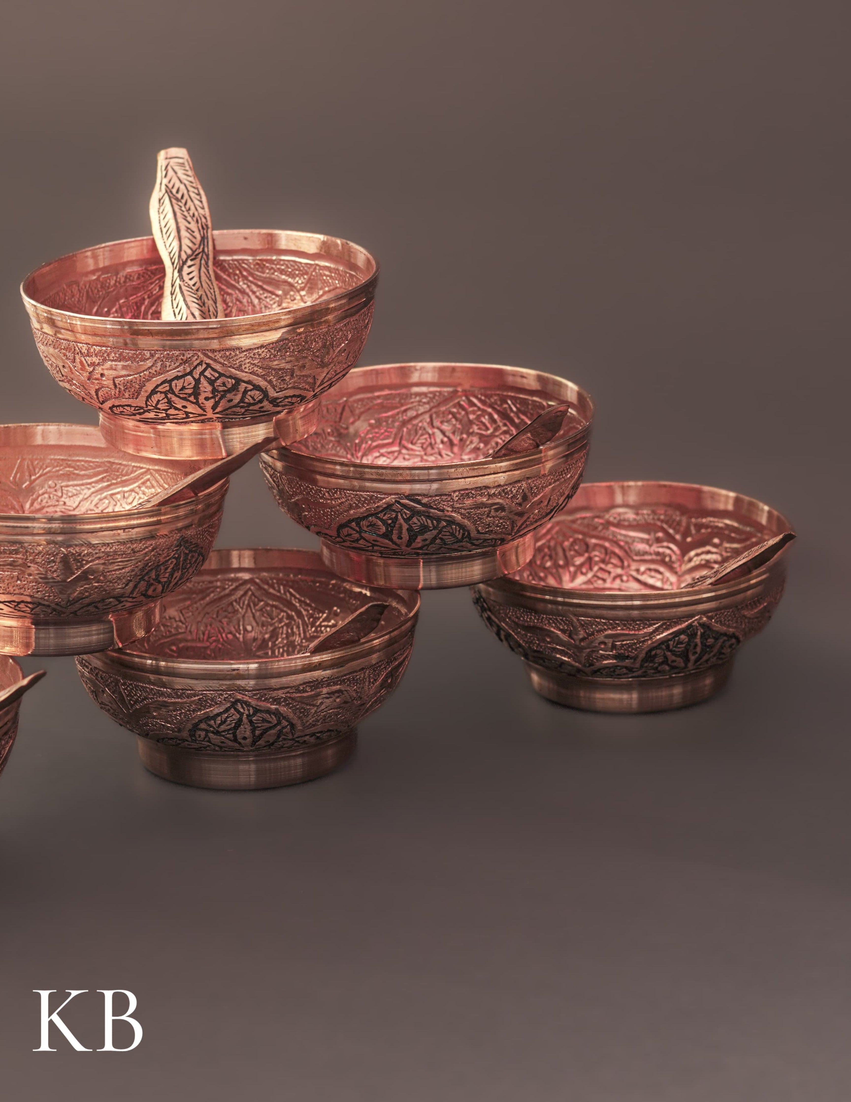 Kashmiri Copperware Small Bowl with Spoon | Artisan-Made | Handcrafted Heritage