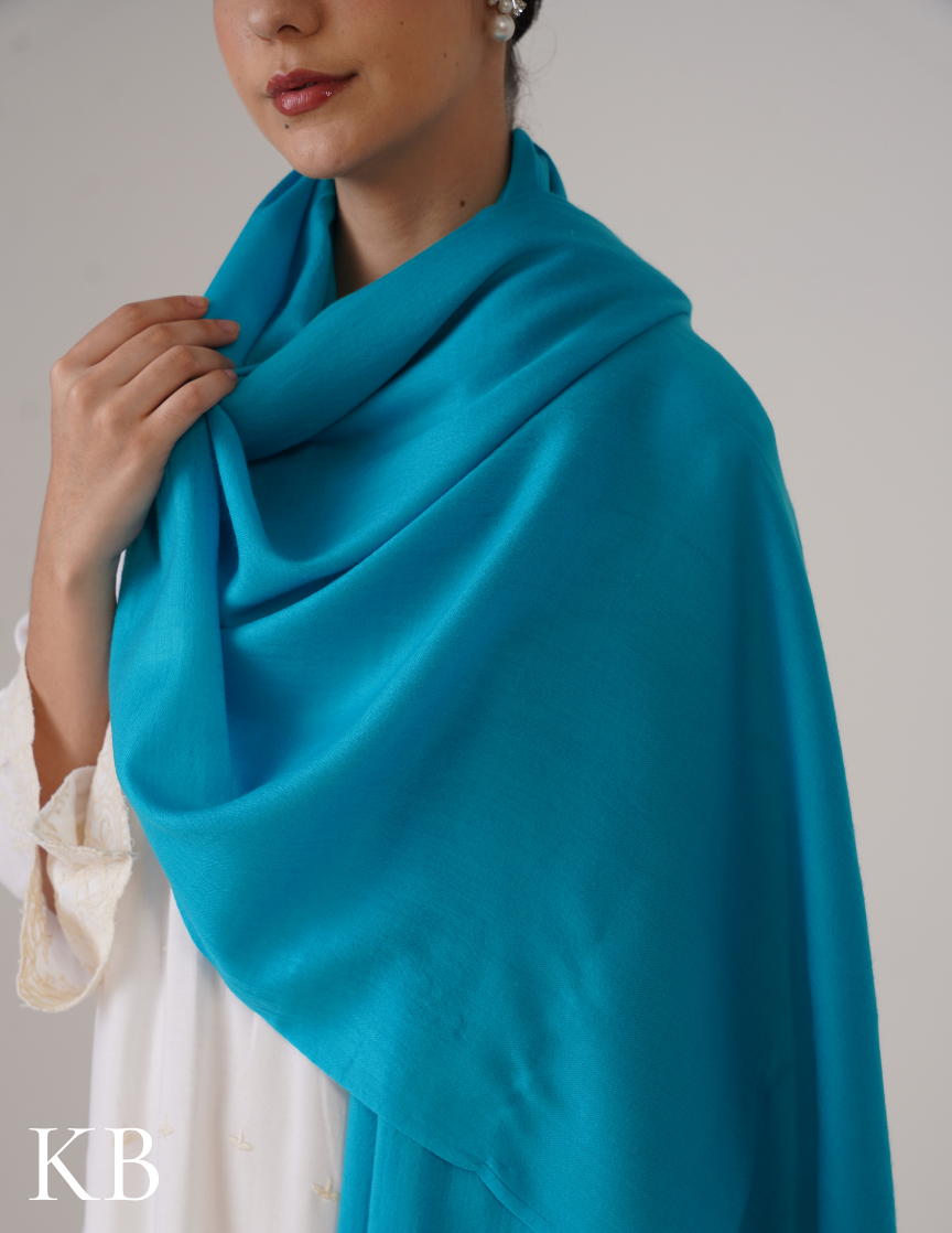 Vivid Cerulean Blue Solid Woollen Shawl | Smart Winter Layer - Kashmir Box