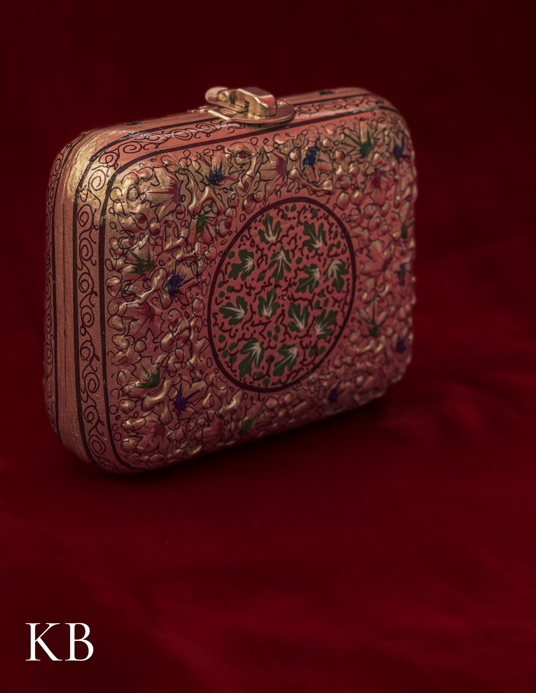 Kashmiri Papier Mâché Clutch – Small Golden Hand-Painted | Artisan-Made | Handcrafted Heritage