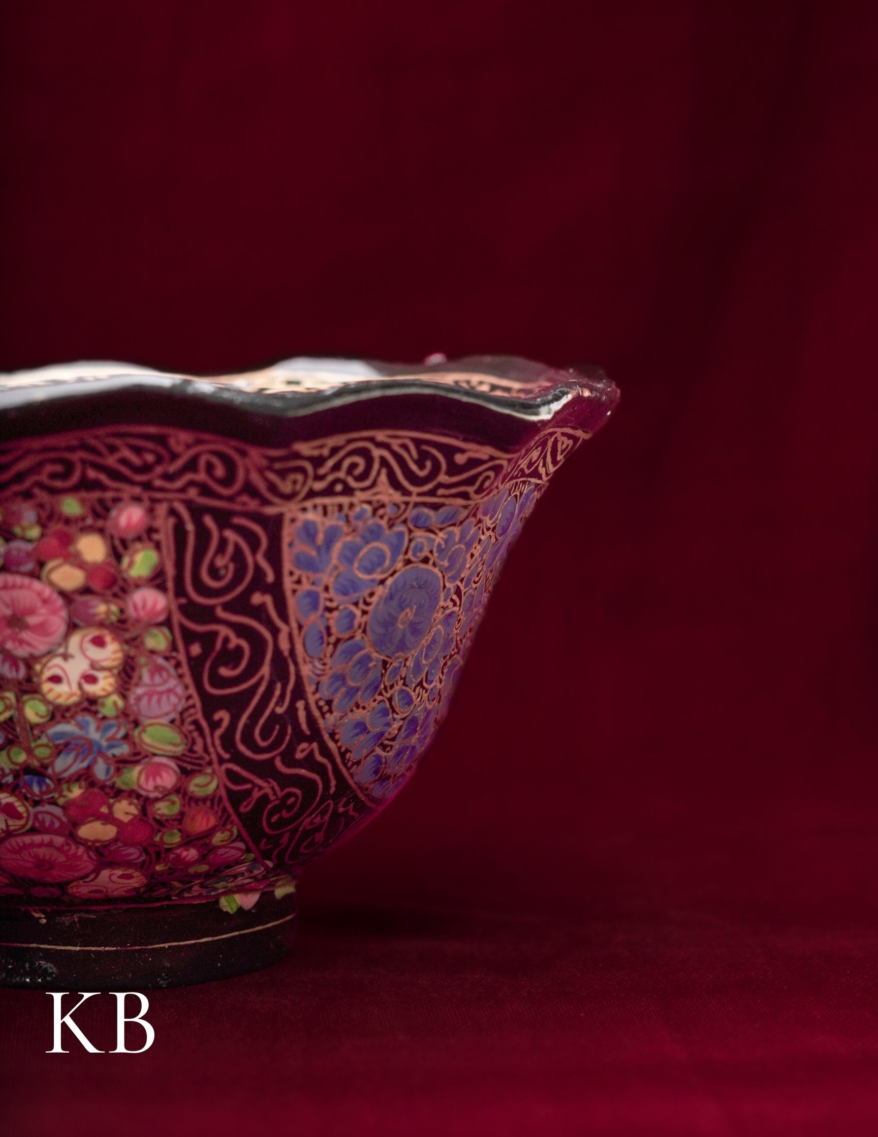 Kashmiri Papier Mâché Bowl – Hand-Painted Floral (Full Work, 4.5 Inch) | Artisan-Made | Handcrafted Heritage