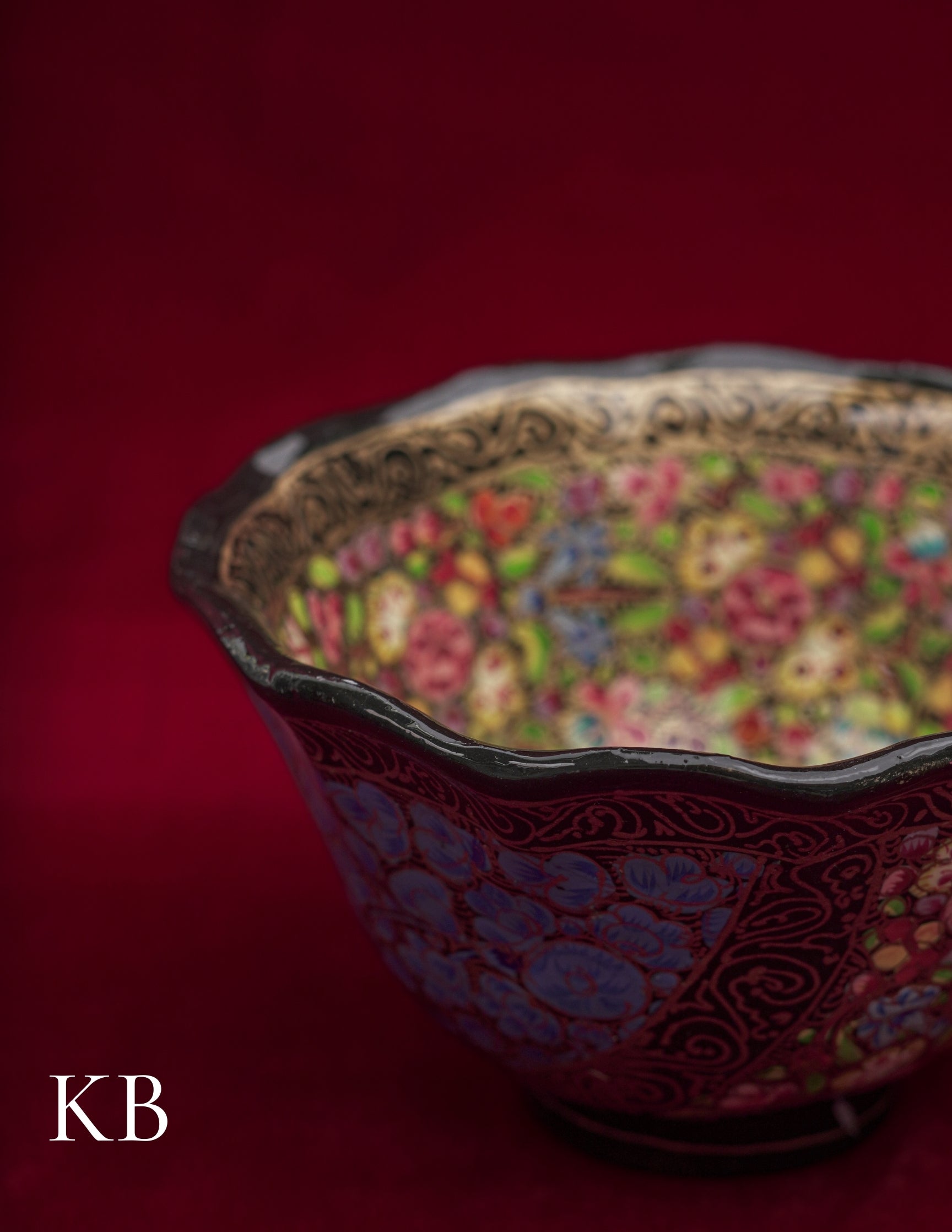 Kashmiri Papier Mâché Bowl – Hand-Painted Floral (Full Work, 4.5 Inch) | Artisan-Made | Handcrafted Heritage