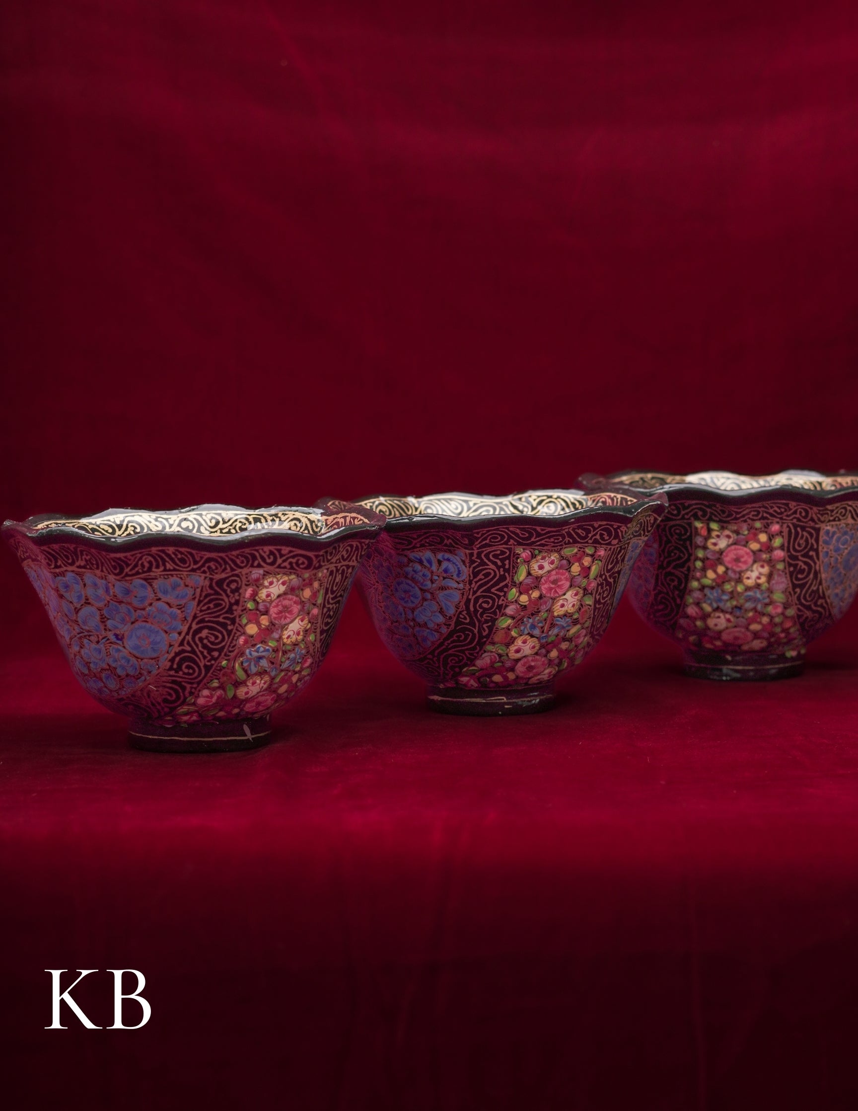 Kashmiri Papier Mâché Bowl – Hand-Painted Floral (Full Work, 4.5 Inch) | Artisan-Made | Handcrafted Heritage