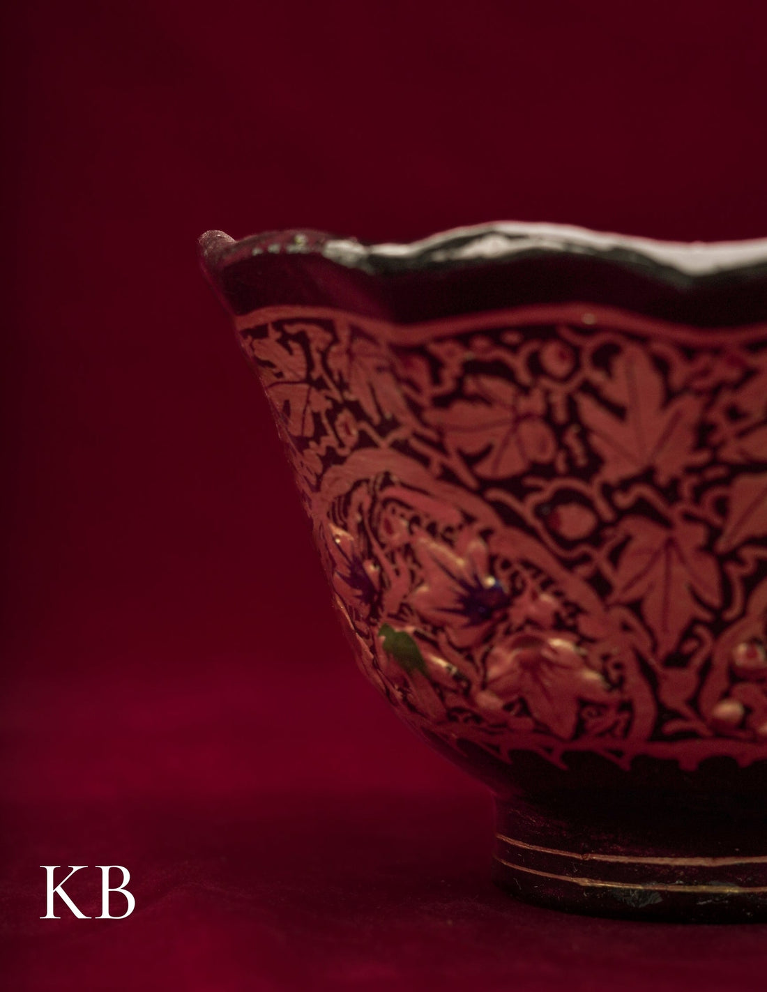 Kashmiri Papier Mâché Bowl – Hand-Painted Floral (Half Work, 4.5 Inch) | Artisan-Made | Handcrafted Heritage