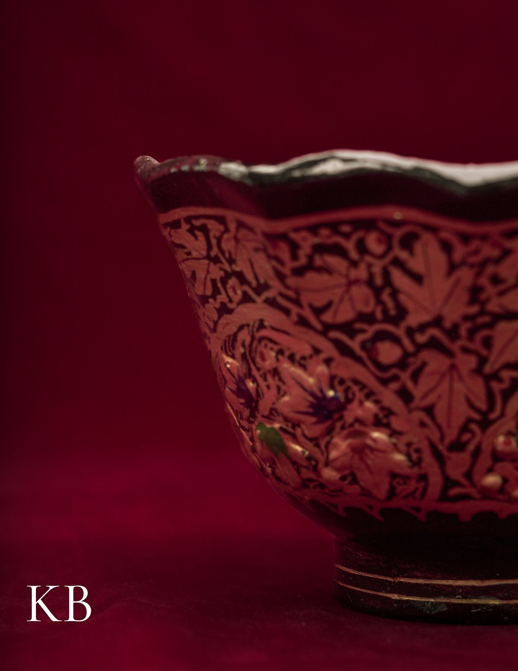 Kashmiri Papier Mâché Bowl – Hand-Painted Floral (Half Work, 4.5 Inch) | Artisan-Made | Handcrafted Heritage