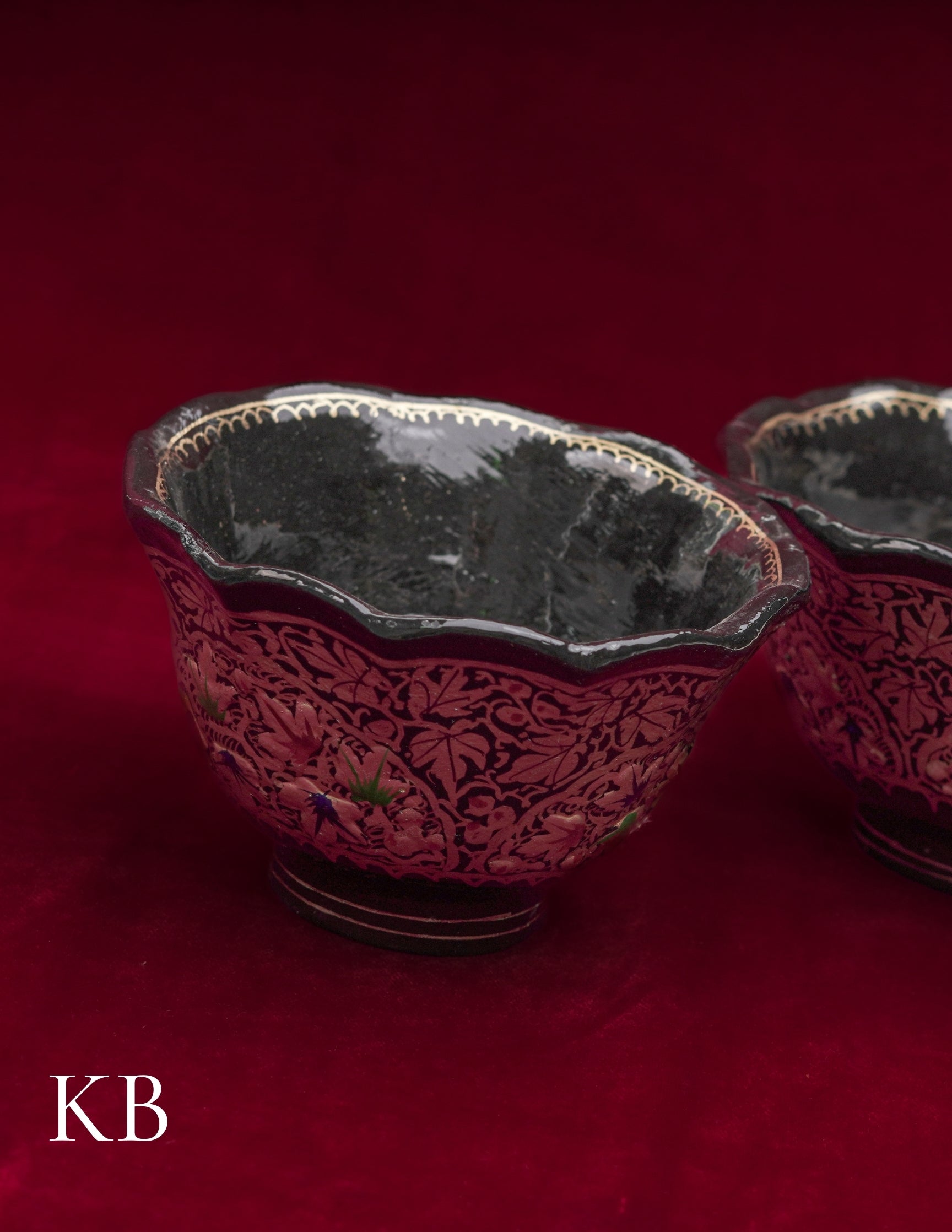 Kashmiri Papier Mâché Bowl – Hand-Painted Floral (Half Work, 4.5 Inch) | Artisan-Made | Handcrafted Heritage