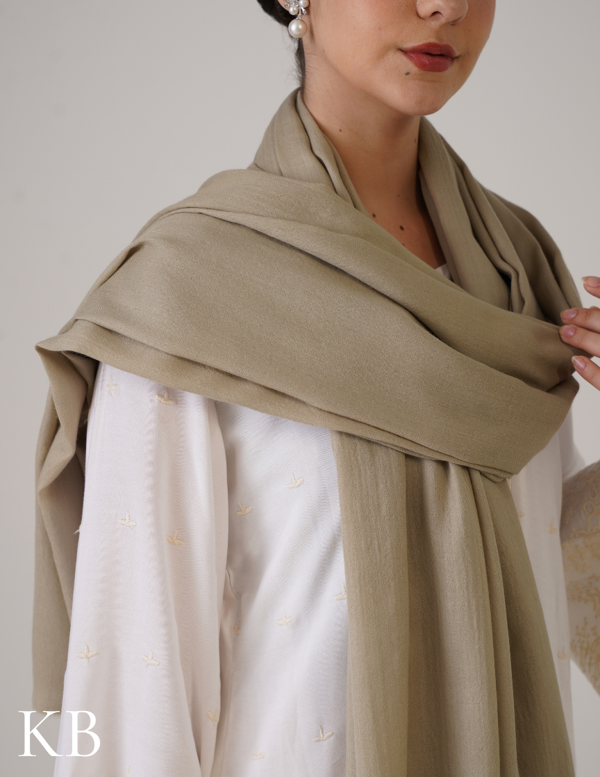 Pale Olive Green Solid Woollen Shawl | Soft Winter Neutral - Kashmir Box