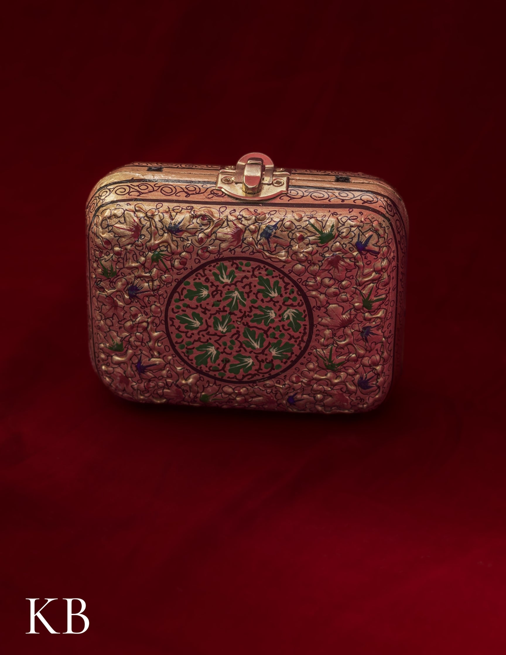 Kashmiri Papier Mâché Clutch – Small Golden Hand-Painted | Artisan-Made | Handcrafted Heritage