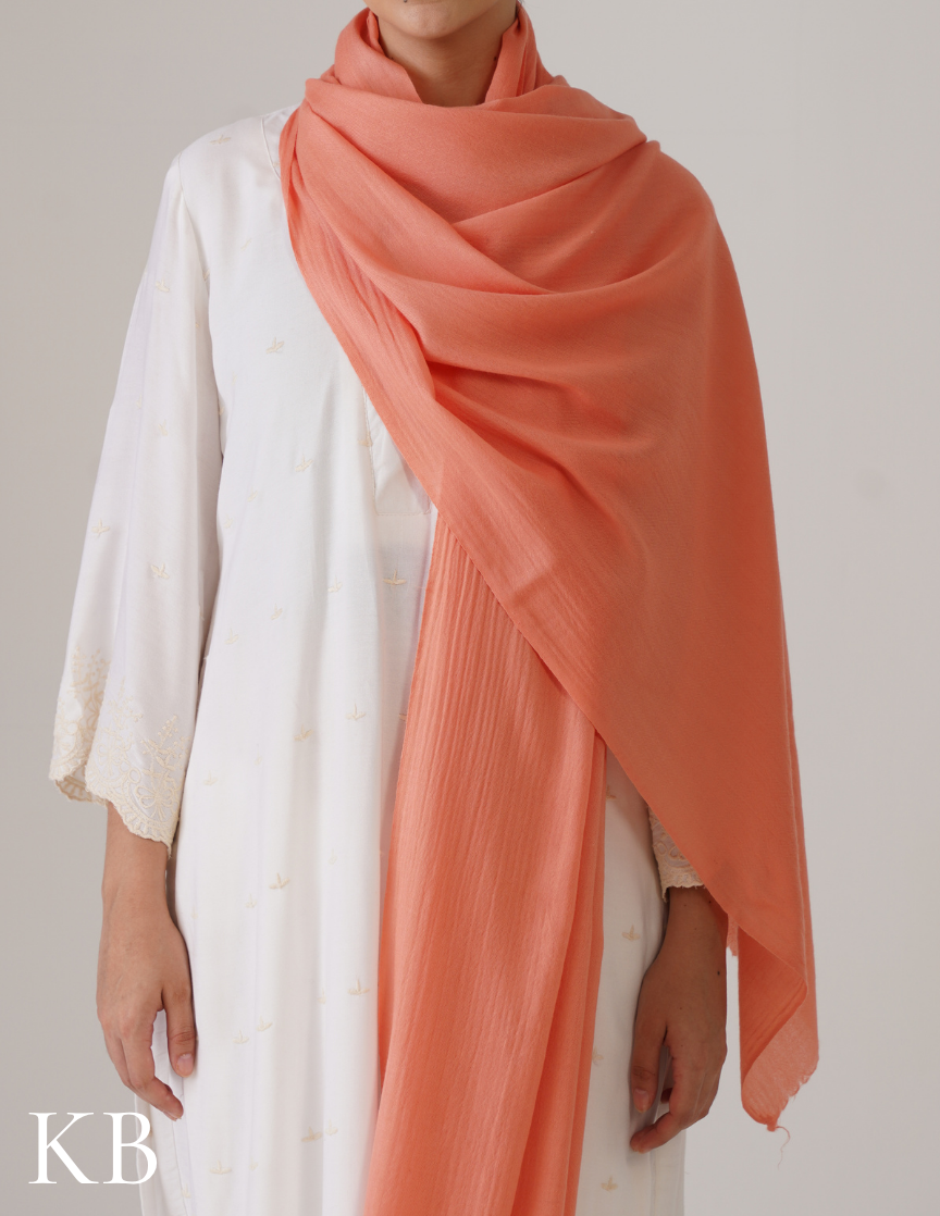 Peachy Pink Solid Woollen Shawl | Soft Everyday Wrap - Kashmir Box