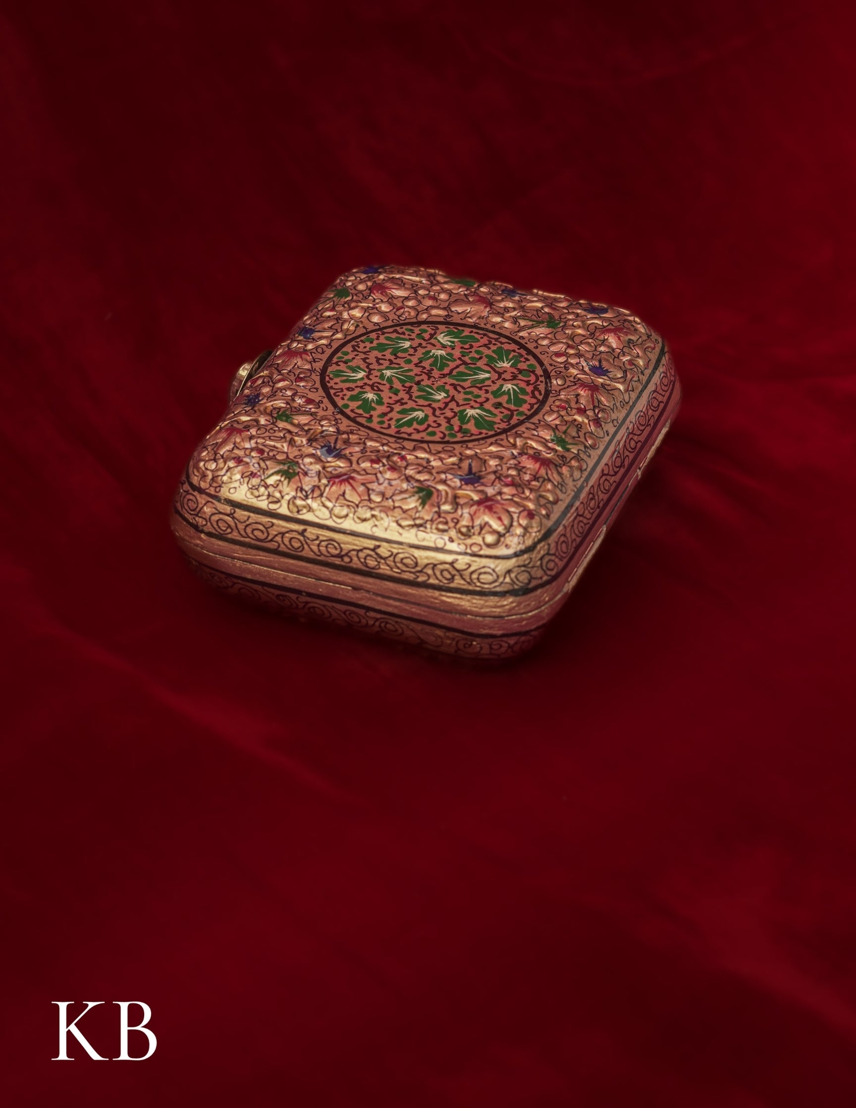 Kashmiri Papier Mâché Clutch – Small Golden Hand-Painted | Artisan-Made | Handcrafted Heritage