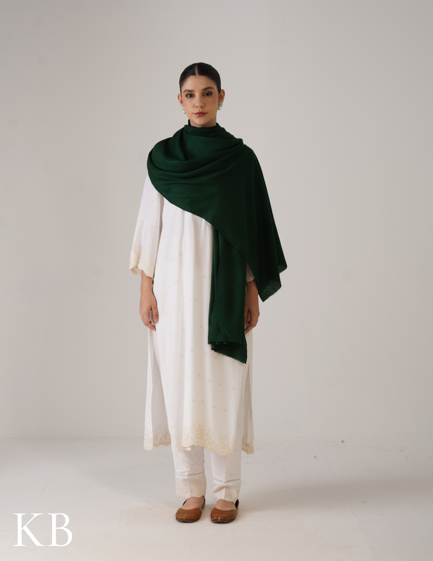 Forest Green Solid Woollen Shawl | Classic Everyday Wrap - Kashmir Box