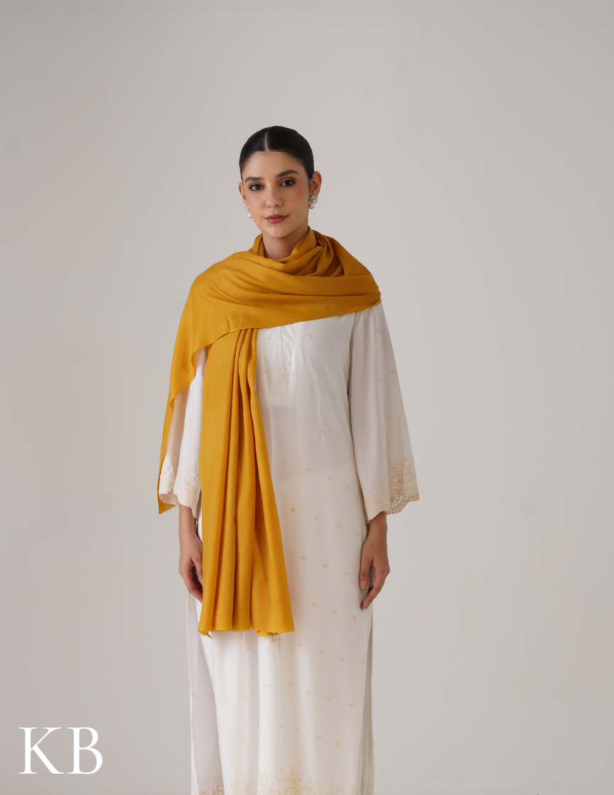 Mustard Yellow Solid Woollen Shawl | Bright Everyday Warmth - Kashmir Box