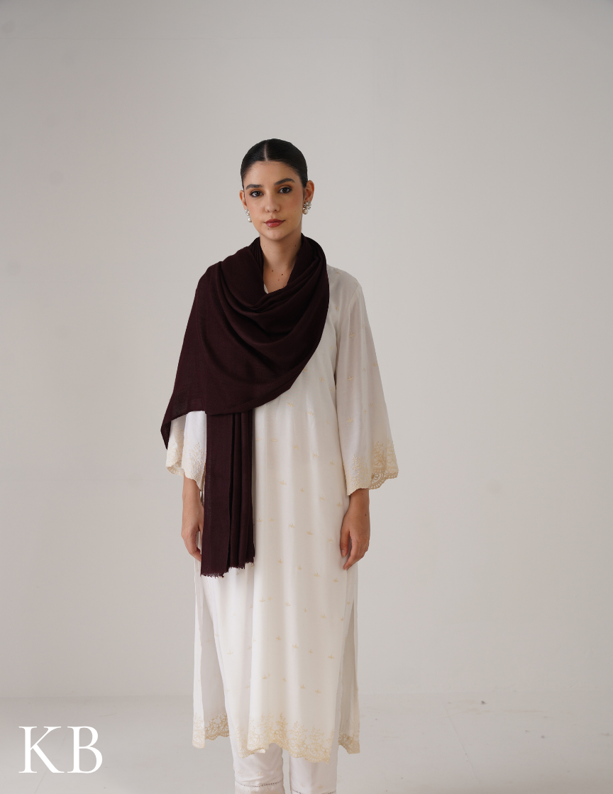 Mahogany Chocolate Brown Solid Woollen Shawl | Warm & Versatile - Kashmir Box