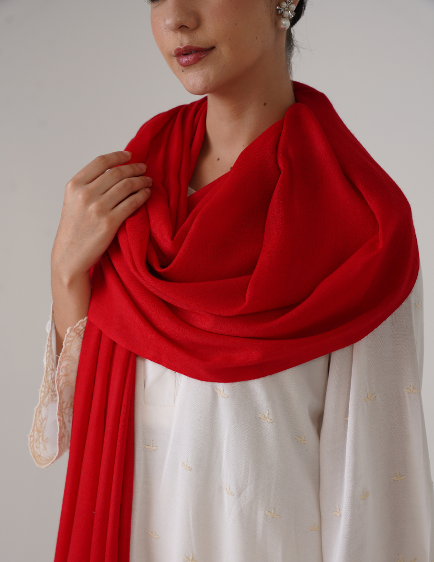 Scarlet Red Solid Woollen Shawl | Bright Winter Classic