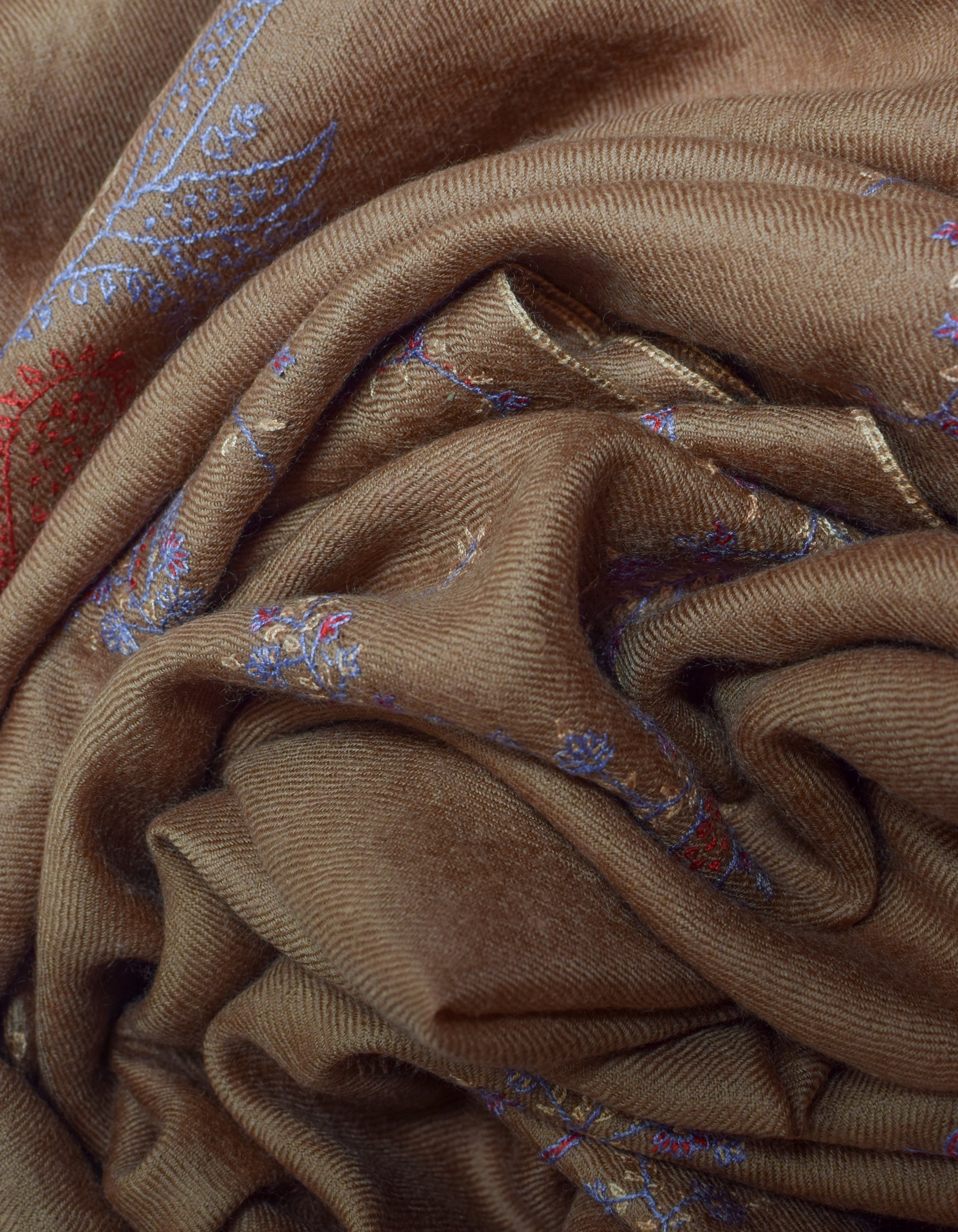 Autumn Brown Handwoven Paisley Embroidered Cashmere Pashmina Stole - Kashmir Box