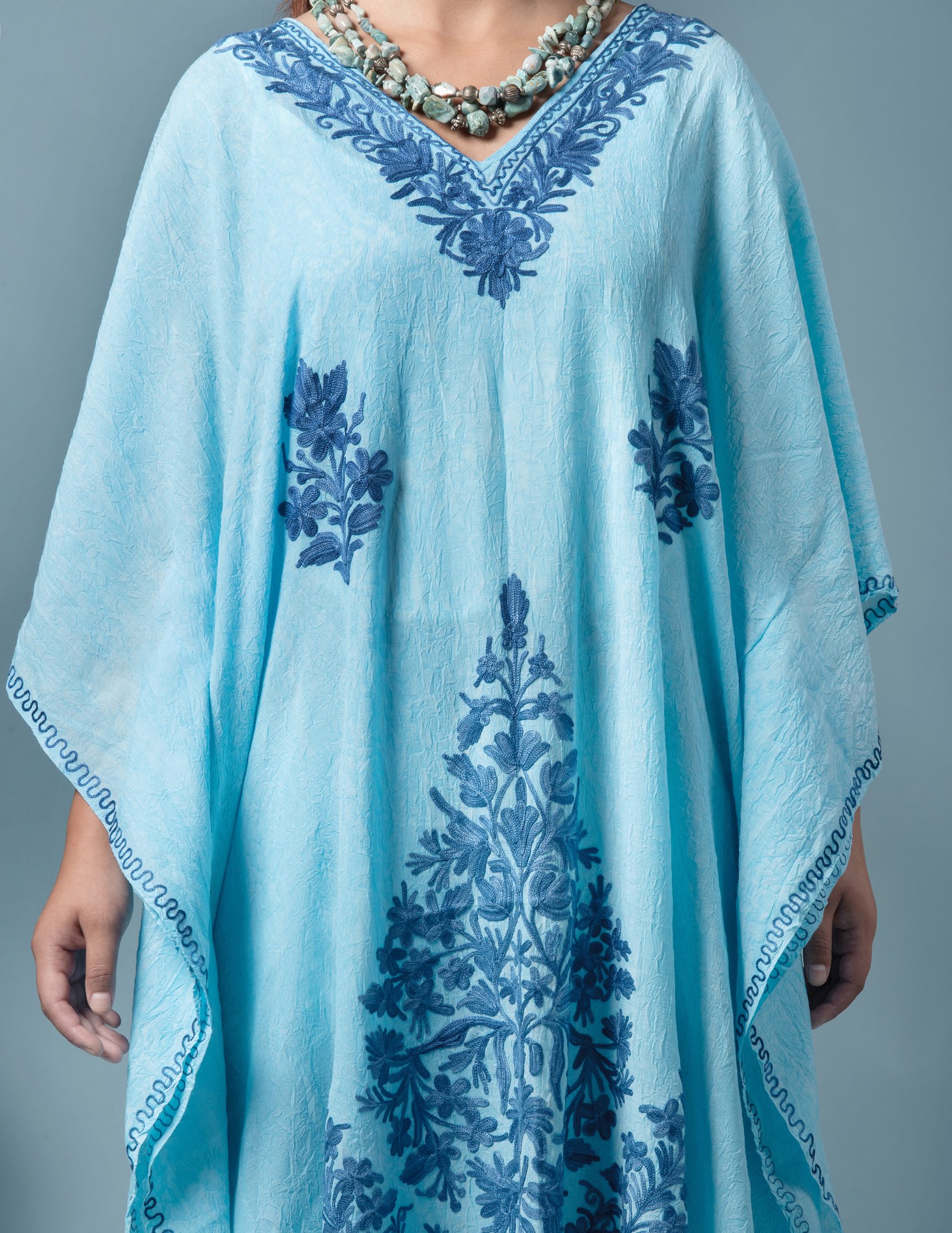 Wast E Chinar Aari Embroidered Summer Cotton Kaftan - Kashmir Box