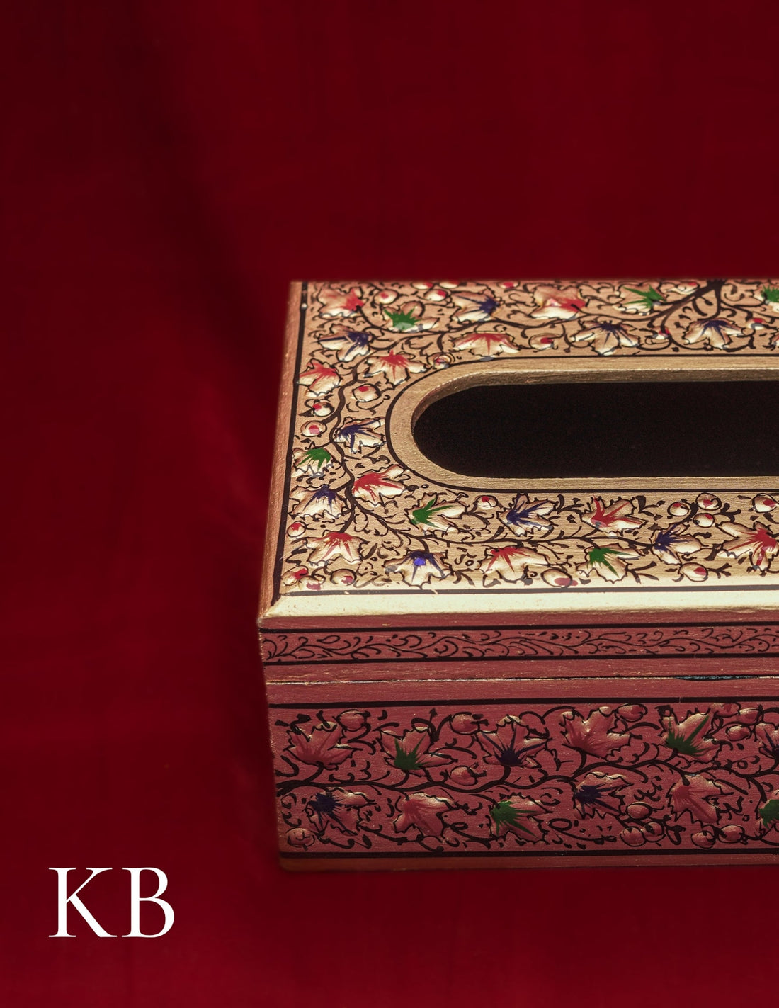 Kashmiri Papier Mâché Tissue Box – Hand-Painted Floral Design | Artisan-Made | Handcrafted Heritage