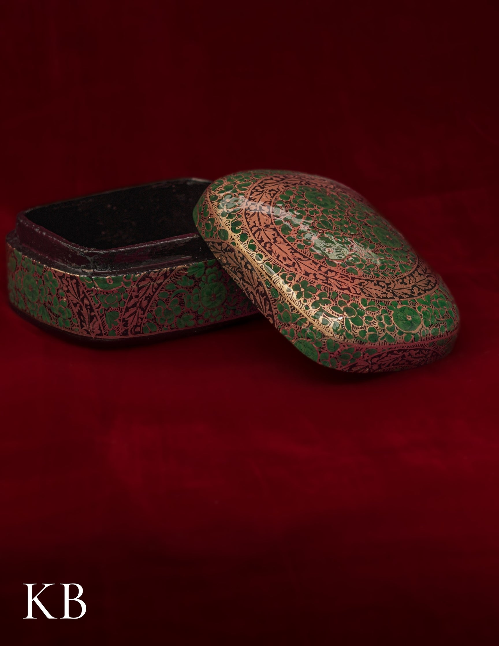 Kashmiri Papier Mâché Rectangular Curved Box (Green) | Artisan-Made | Handcrafted Heritage
