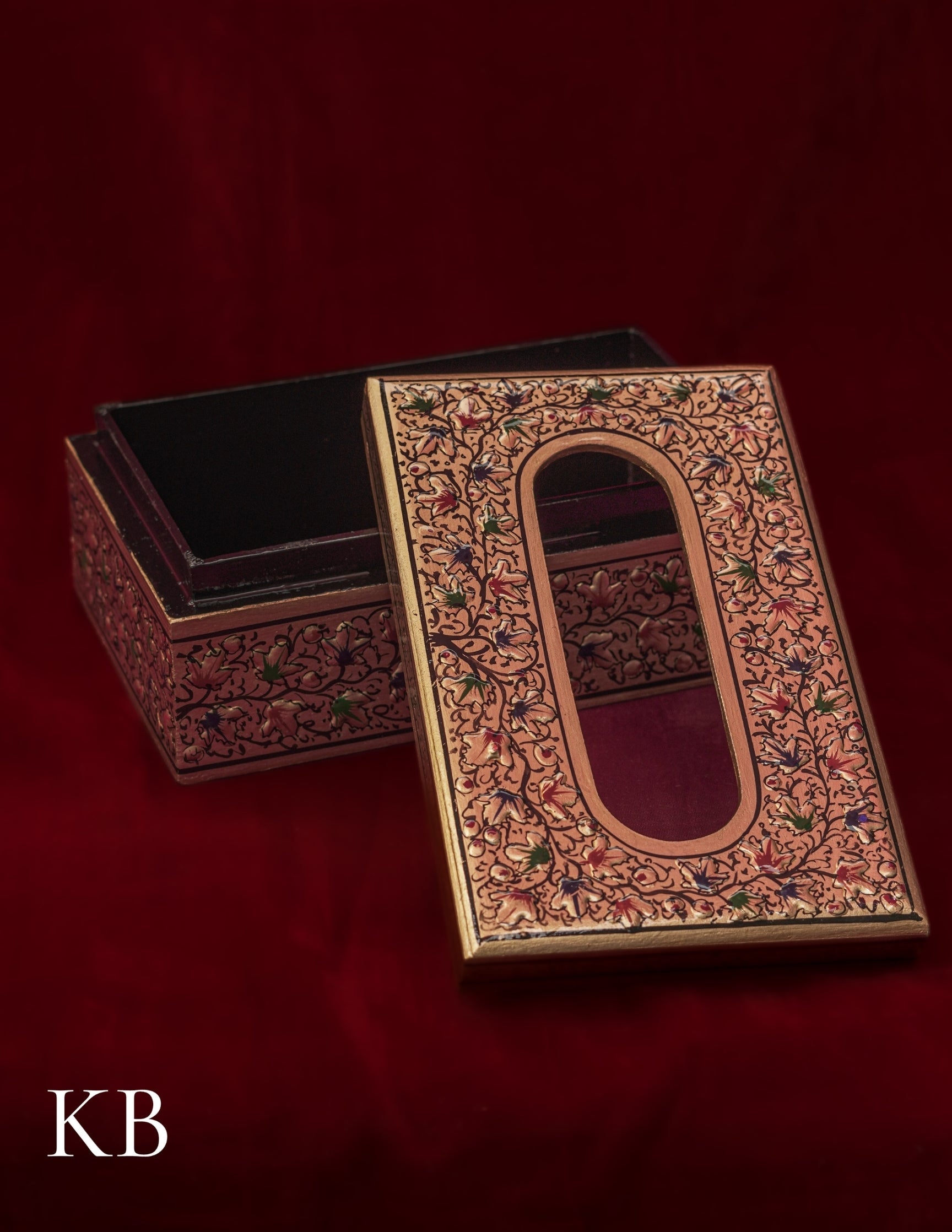Kashmiri Papier Mâché Tissue Box – Hand-Painted Floral Design | Artisan-Made | Handcrafted Heritage