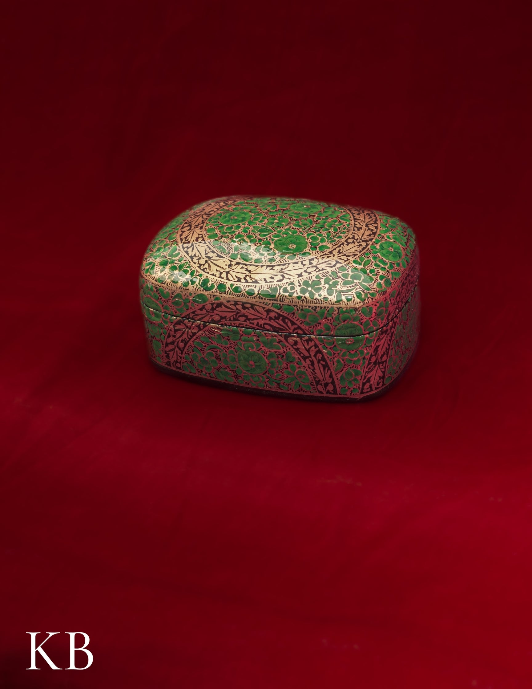 Kashmiri Papier Mâché Rectangular Curved Box (Green) | Artisan-Made | Handcrafted Heritage