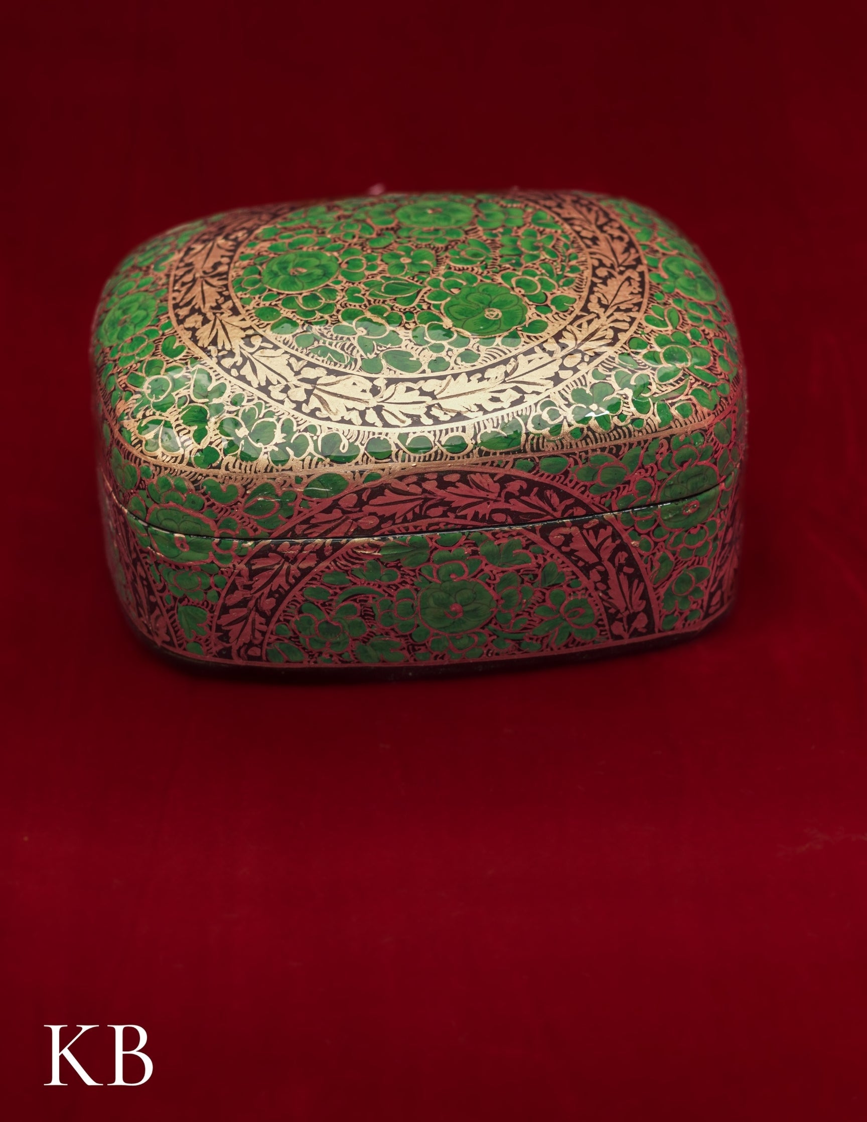 Kashmiri Papier Mâché Rectangular Curved Box (Green) | Artisan-Made | Handcrafted Heritage