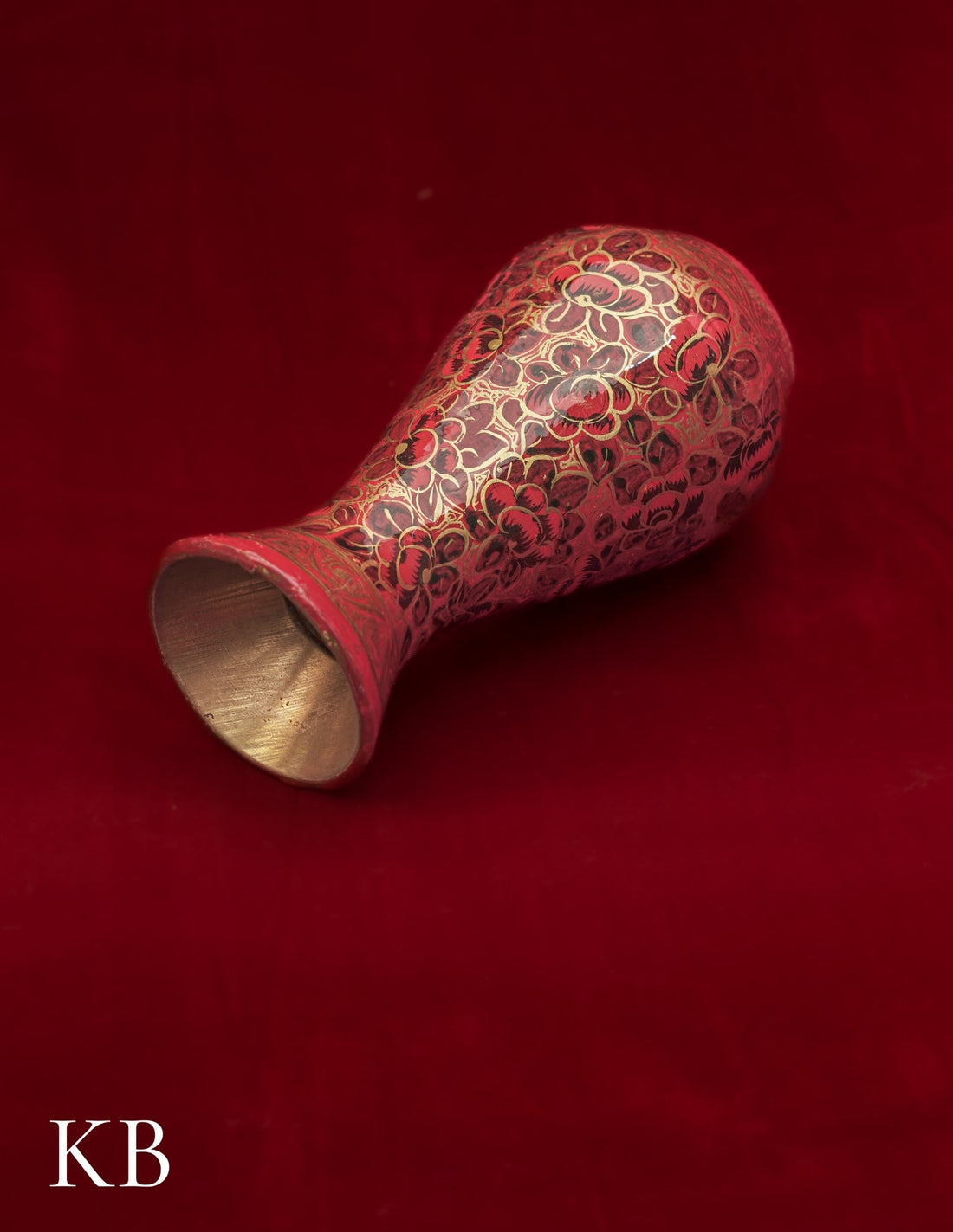 Kashmiri Papier Mâché Flower Vase – Hand-Painted Red Floral (5 Inch) | Artisan-Made | Handcrafted Heritage