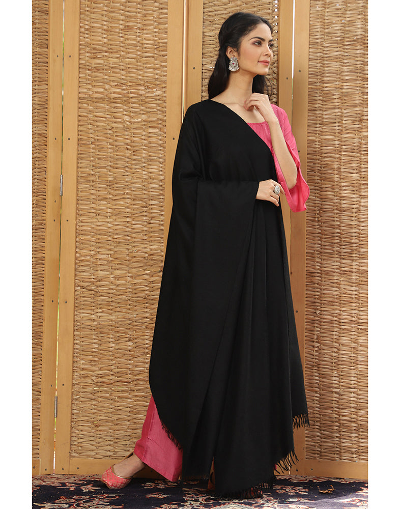 Jade Black Solid Cashmere Shawl - KashmirBox.com