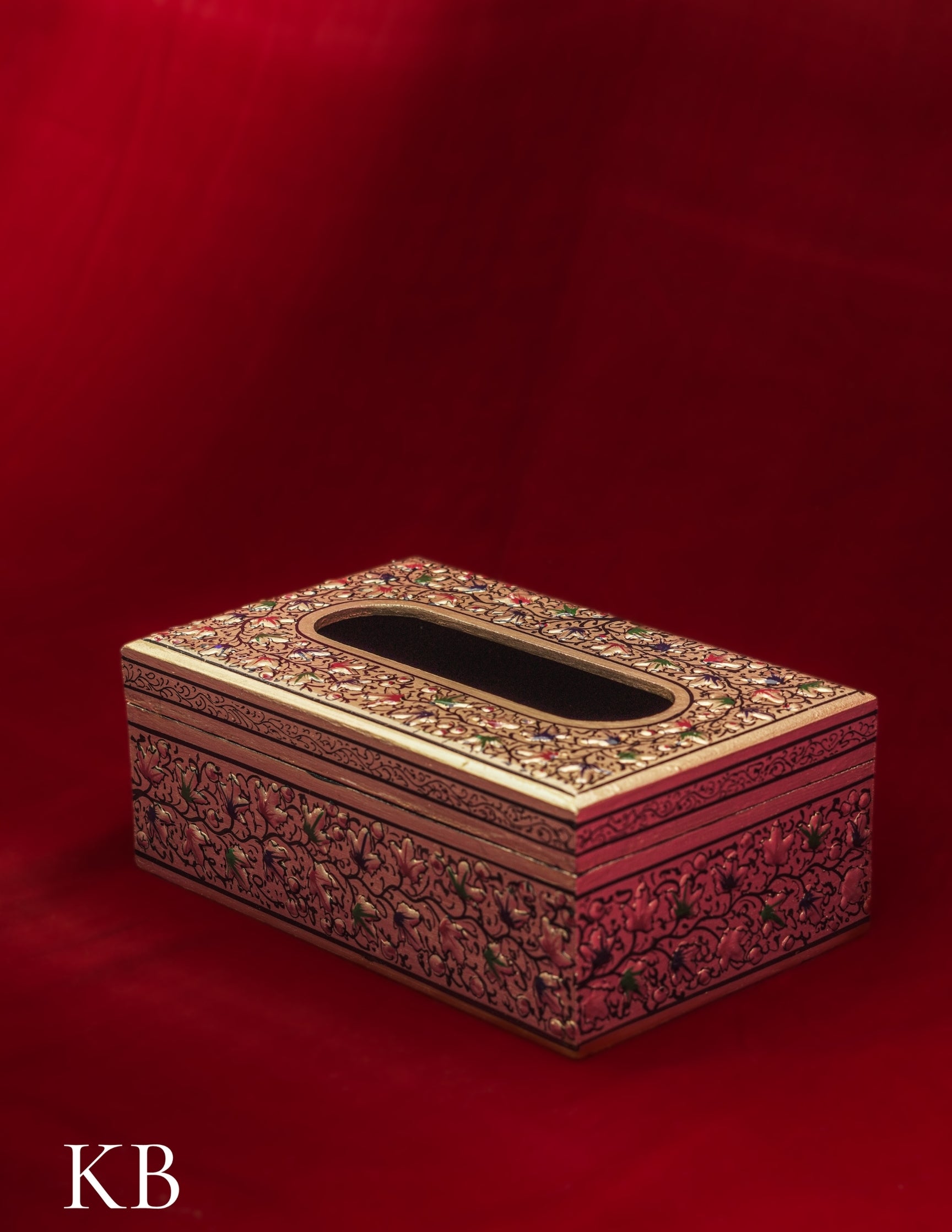 Kashmiri Papier Mâché Tissue Box – Hand-Painted Floral Design | Artisan-Made | Handcrafted Heritage