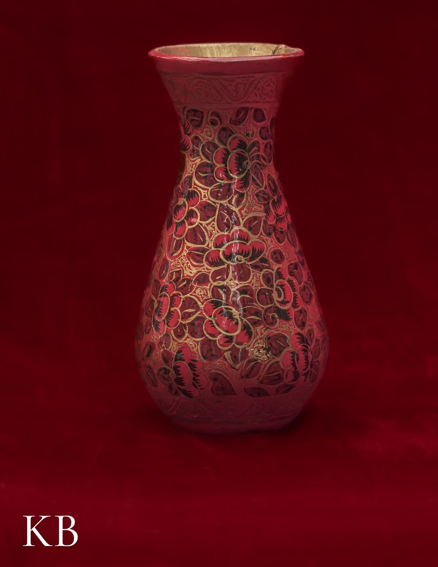 Kashmiri Papier Mâché Flower Vase – Hand-Painted Red Floral (5 Inch) | Artisan-Made | Handcrafted Heritage