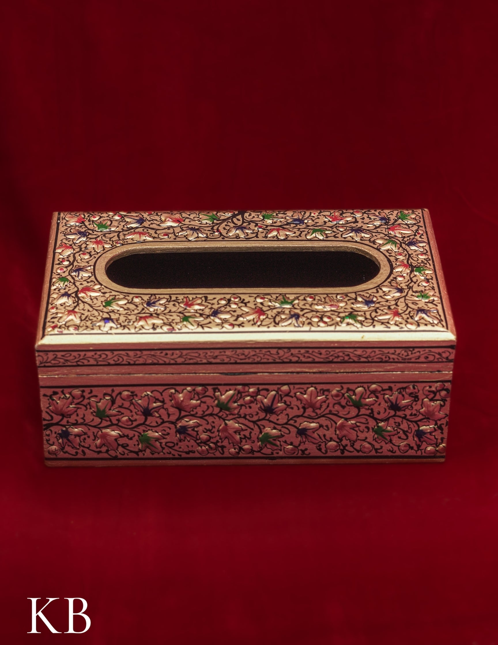 Kashmiri Papier Mâché Tissue Box – Hand-Painted Floral Design | Artisan-Made | Handcrafted Heritage