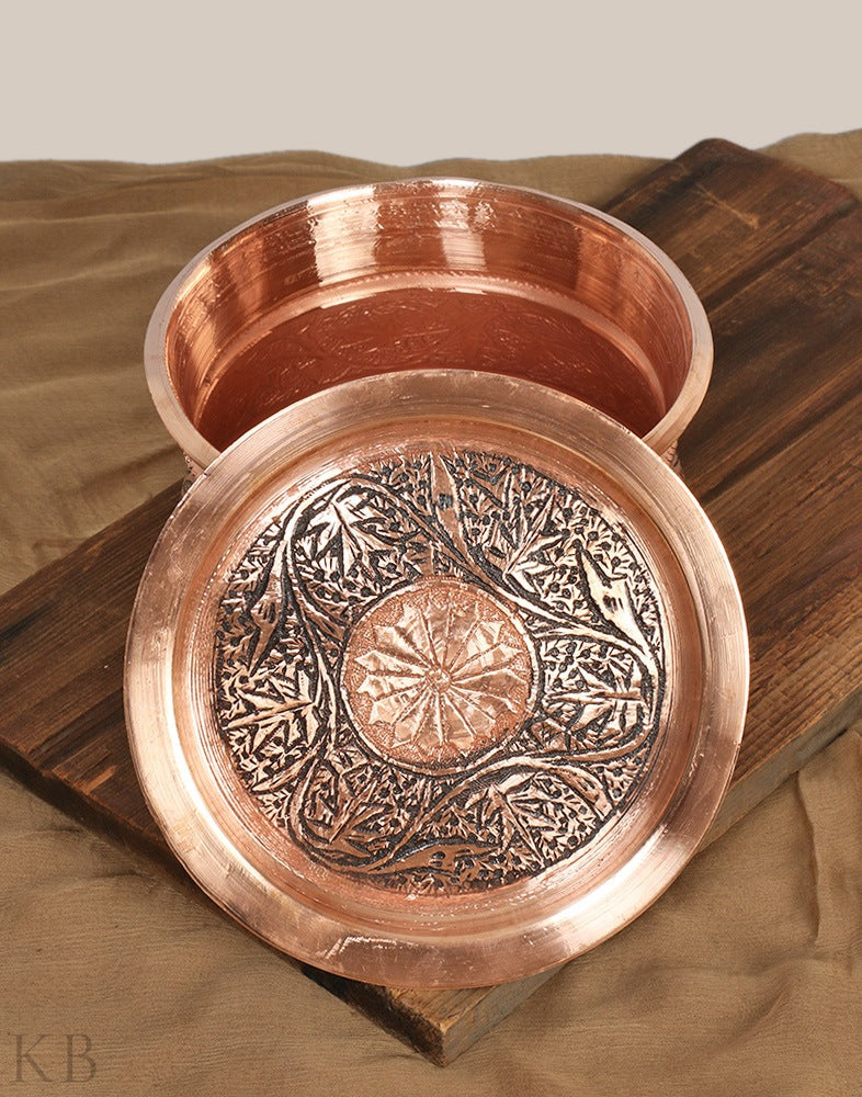 Kandkaerr Chinar Engraved Handi With Lid - KashmirBox.com